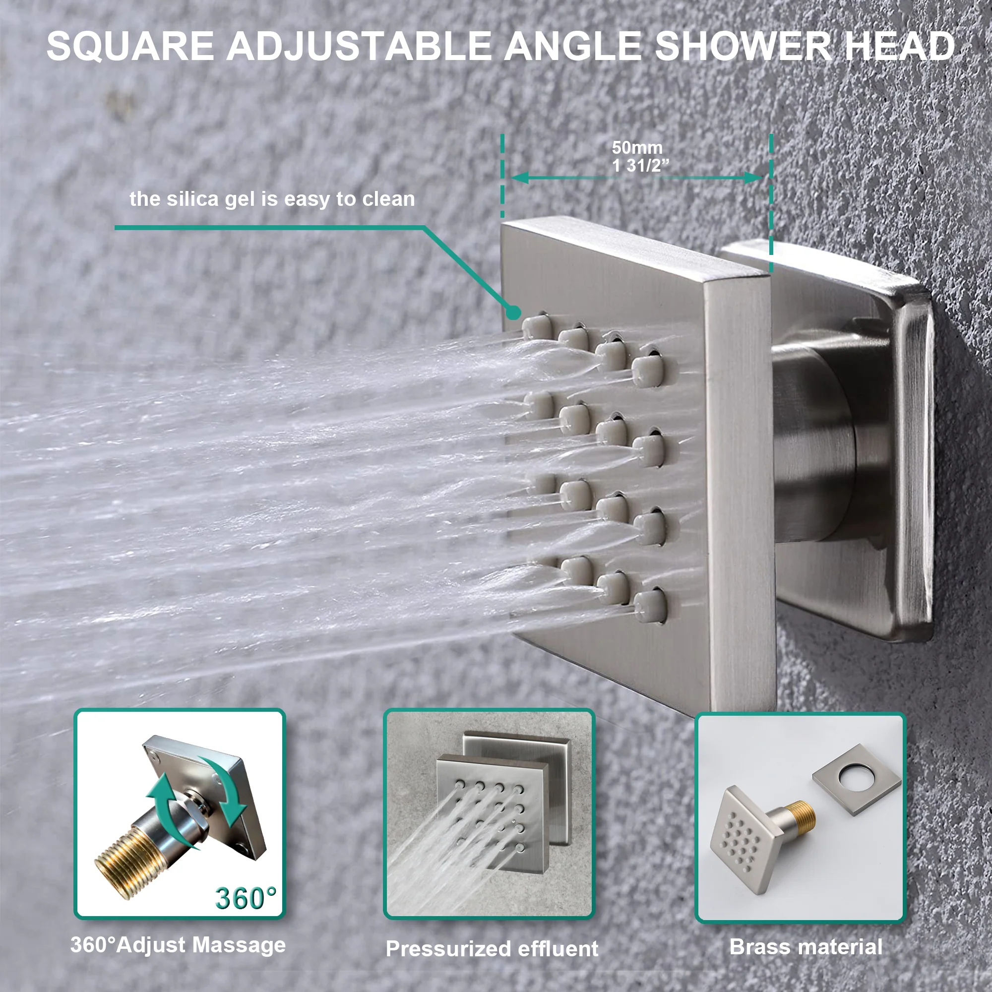 Brushed Nickel 3-Way Thermostatic Shower System with 20-Inch LED Rainfall Showerhead, Digital Display, 6 Body Jets and Touch Panel Control, Flush-Mounted Design - Image 7