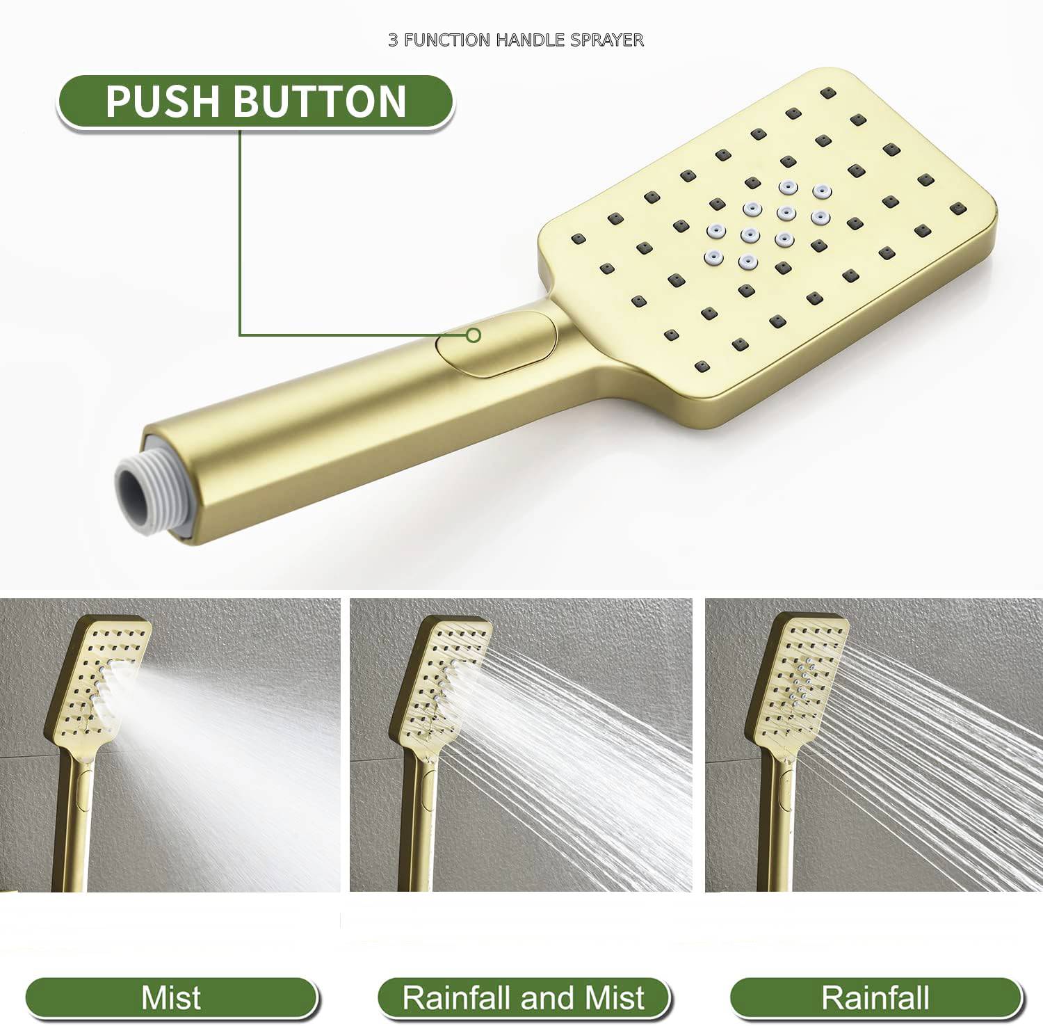 Brushed Gold 20-Inch Or 24-Inch Rainfall Waterfall Ceiling Mount Shower Head with 4-Way Thermostatic Faucet, High-Pressure Wall Mount Head - Image 13