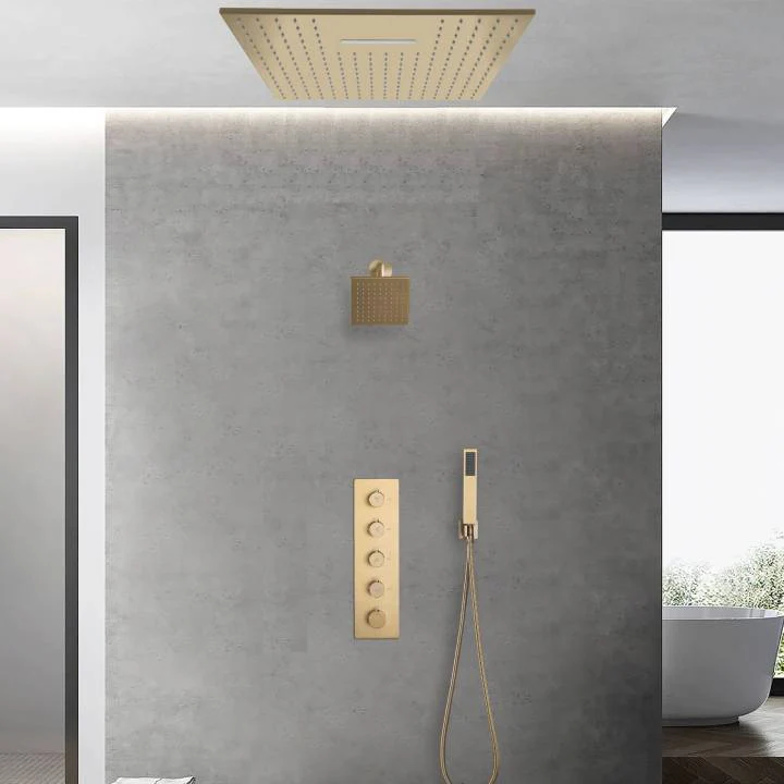 Brushed Gold 20-Inch Or 24-Inch Rainfall Waterfall Ceiling Mount Shower Head with 4-Way Thermostatic Faucet, High-Pressure Wall Mount Head - Image 3