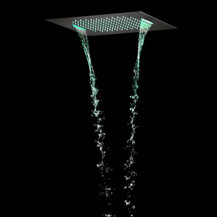 20-Inch or 24-inch Flushed Mounted Shower Head: Choose from Brushed Gold, Oil Rubber Bronze or  Matte Black, or Brushed Nickel, Featuring Rainfall Waterfall, Bluetooth Music, and 64 LED Lights - Image 8