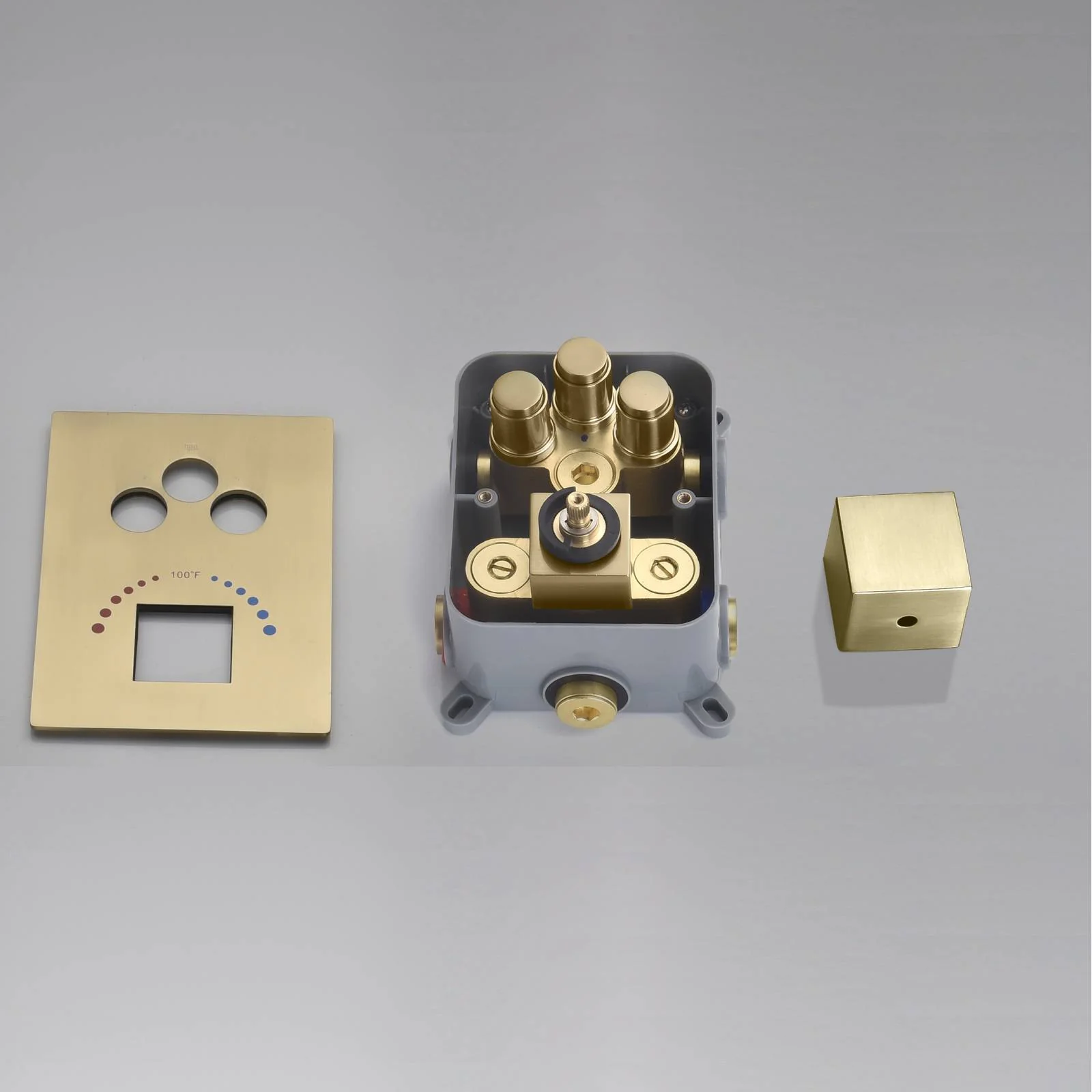 Ceiling-Mounted Brushed Gold Thermostatic Shower System with Tub Spout and Choice of 12 or 16 Inch Rainfall Head: Simultaneous or Separate Functionality - Image 5