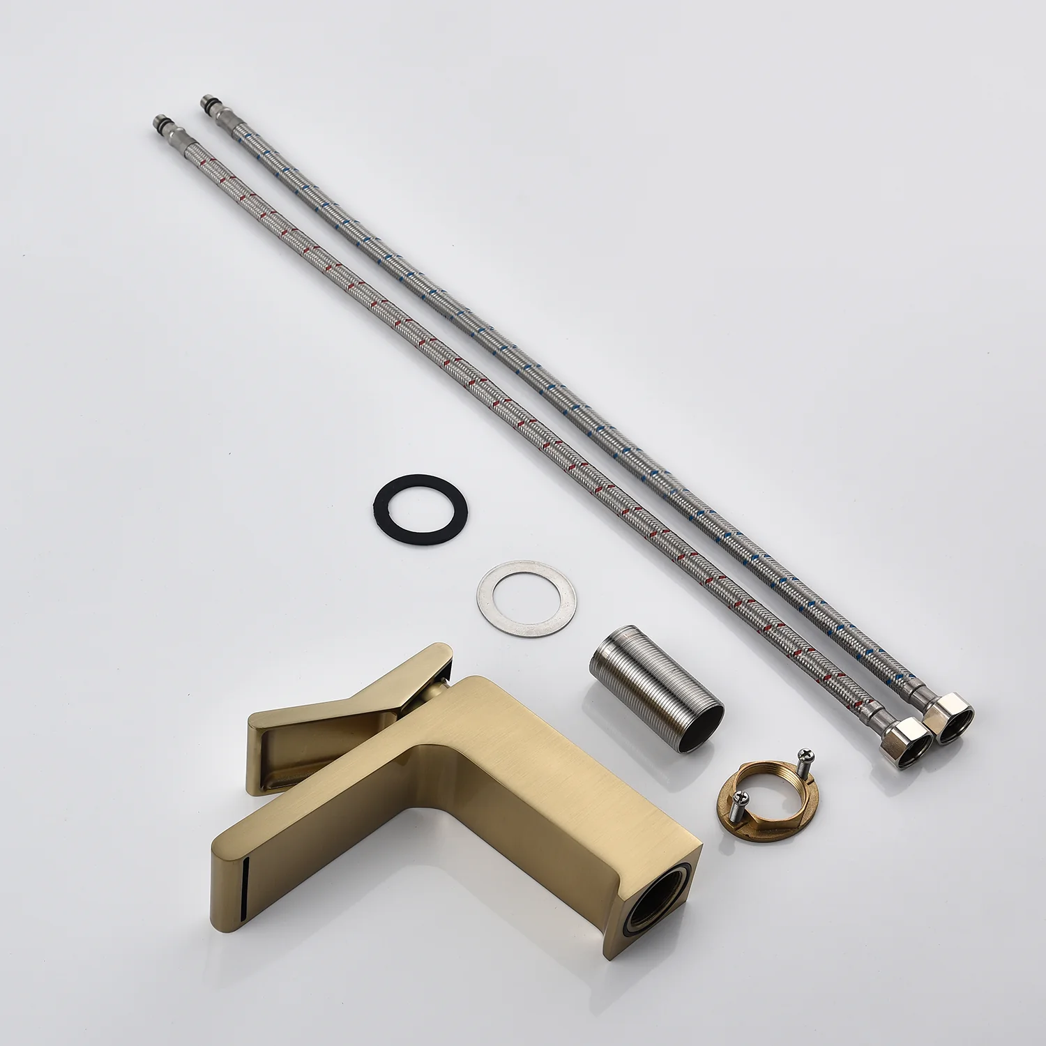 Brushed Gold Bathroom Sink Faucet single handle with pop up overflow brass drain - Image 3