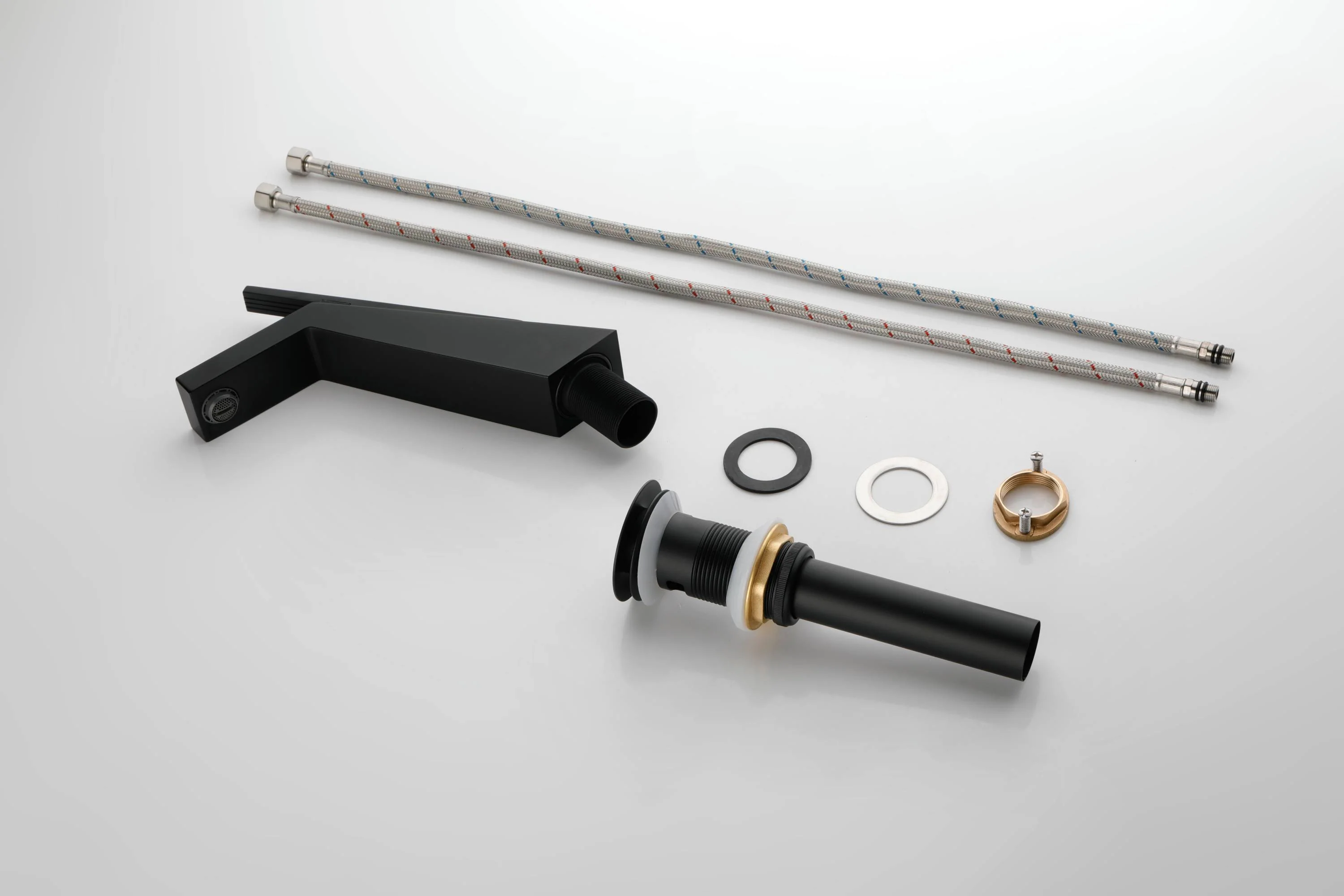 Brushed Gold or matte black or brushed nickel Bathroom Sink Faucet single handle with pop up overflow brass drain - Image 15