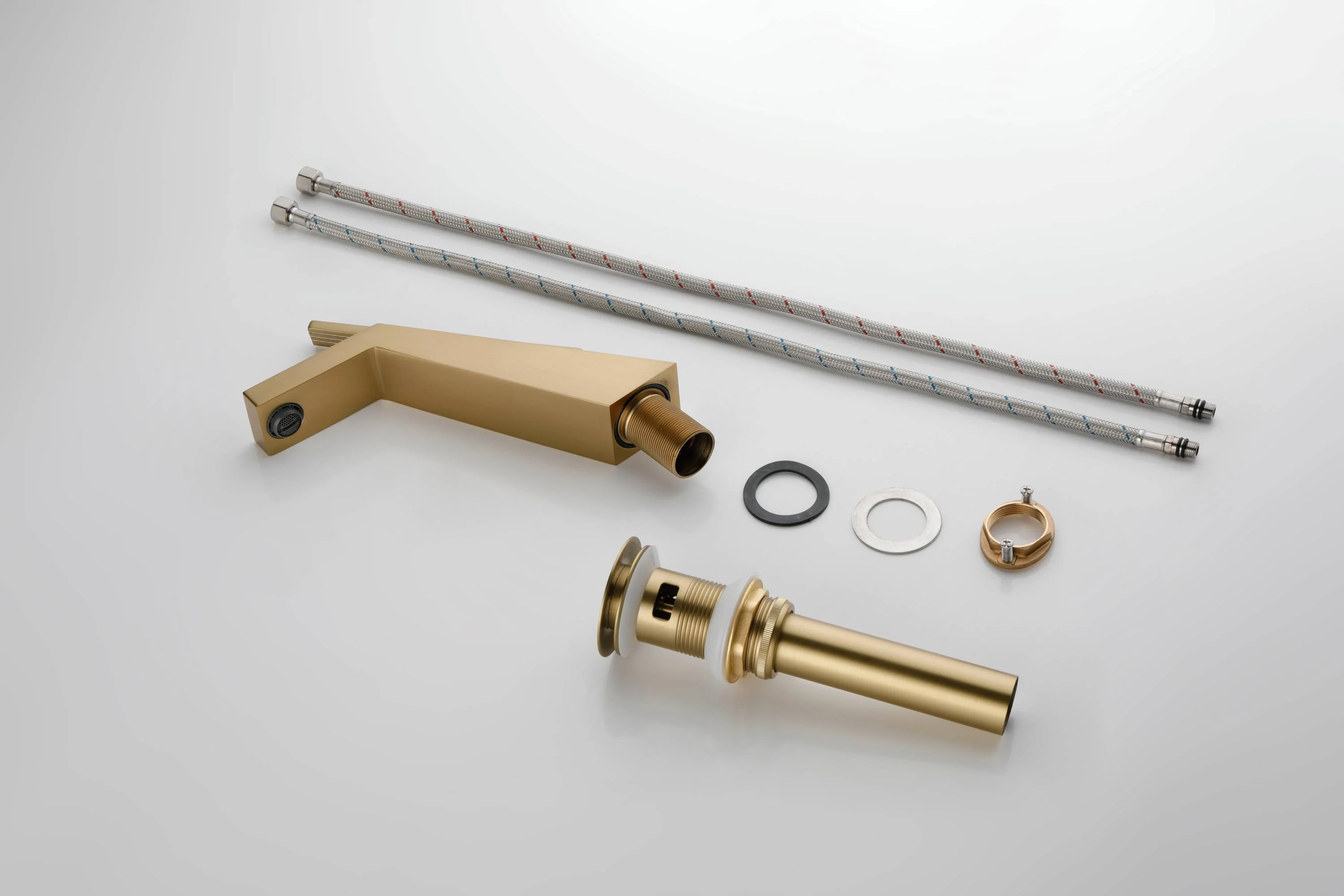 Brushed Gold or matte black or brushed nickel Bathroom Sink Faucet single handle with pop up overflow brass drain - Image 9