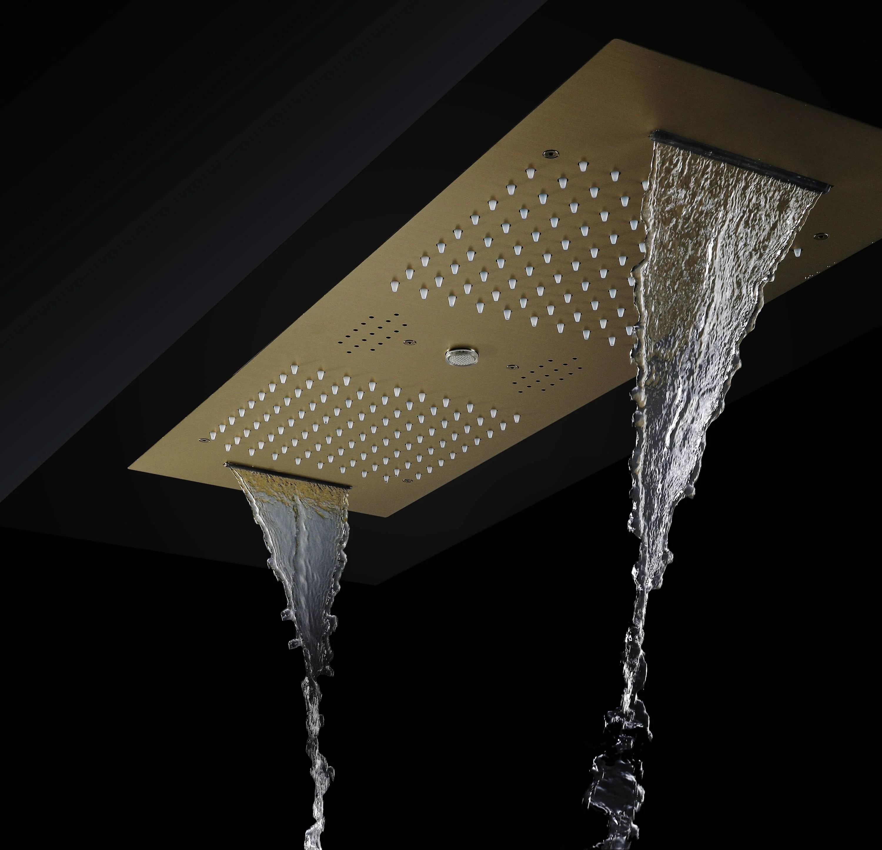 Brushed Gold 35" Bluetooth Music LED Shower System with Waterfall, 4-Way Digital Thermostatic Valve, 6 Body Jets, Touch Panel - Image 2