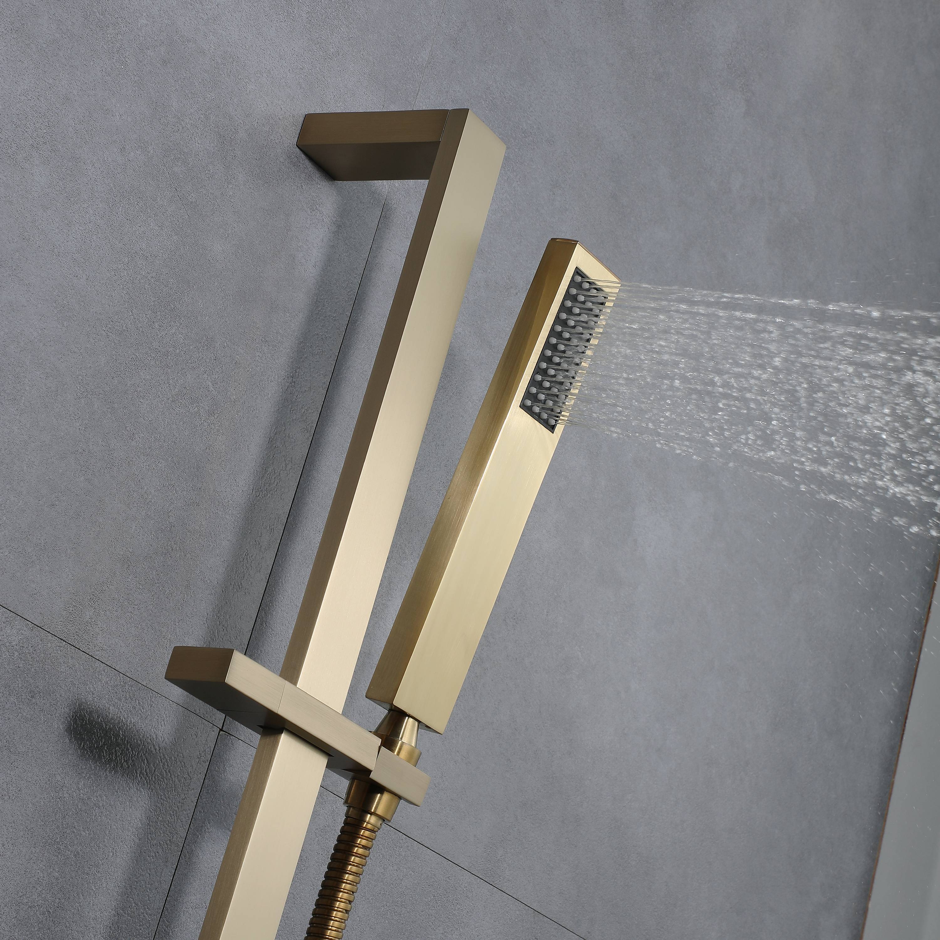 Brushed Gold 35" Bluetooth Music LED Shower System with Waterfall, 4-Way Digital Thermostatic Valve, 6 Body Jets, Touch Panel - Image 8