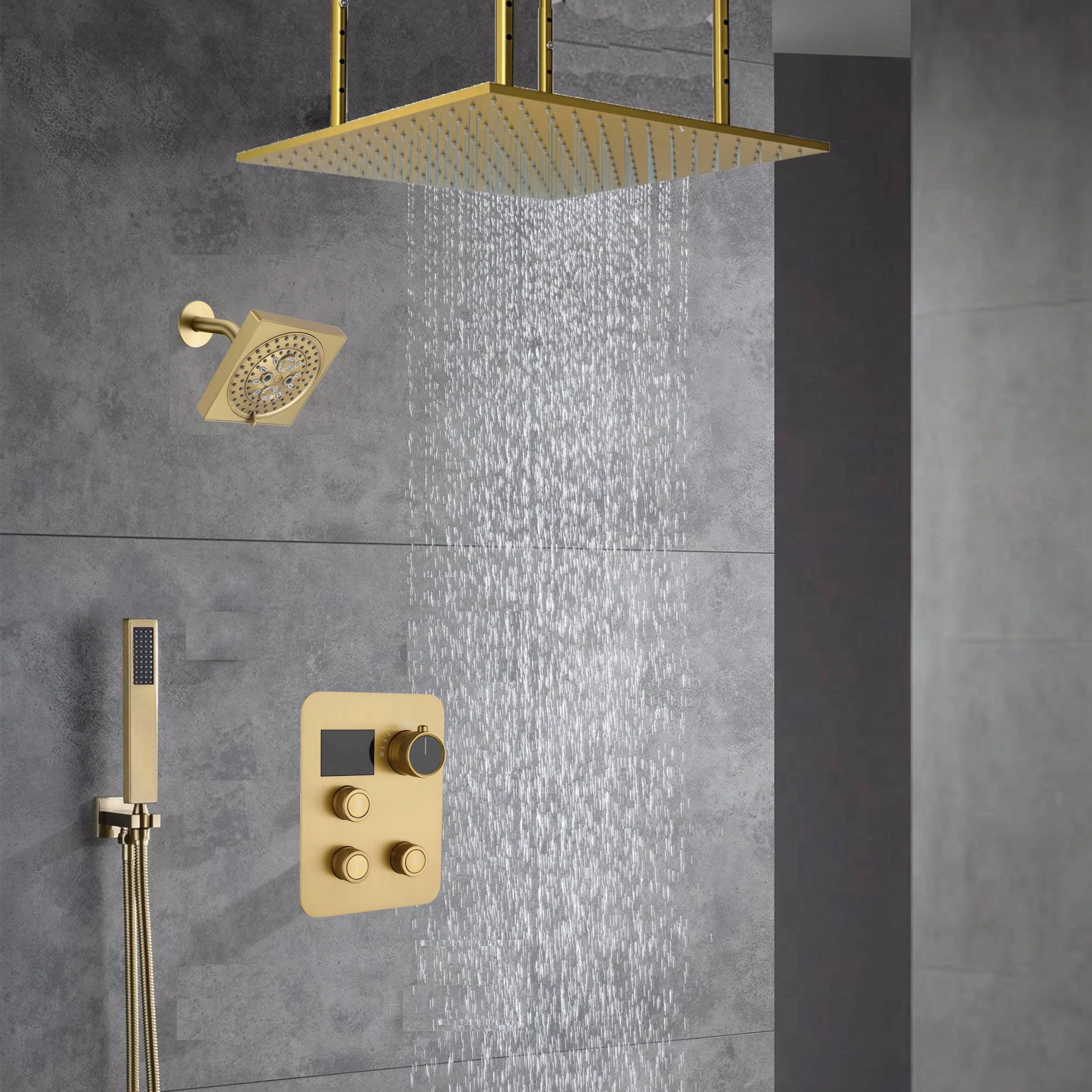 Ceiling Mounted 20-Inch Rainhead 3 Way Thermostatic Shower Faucet with Regular Head, Optional LED light or Non-Led Light - Image 2