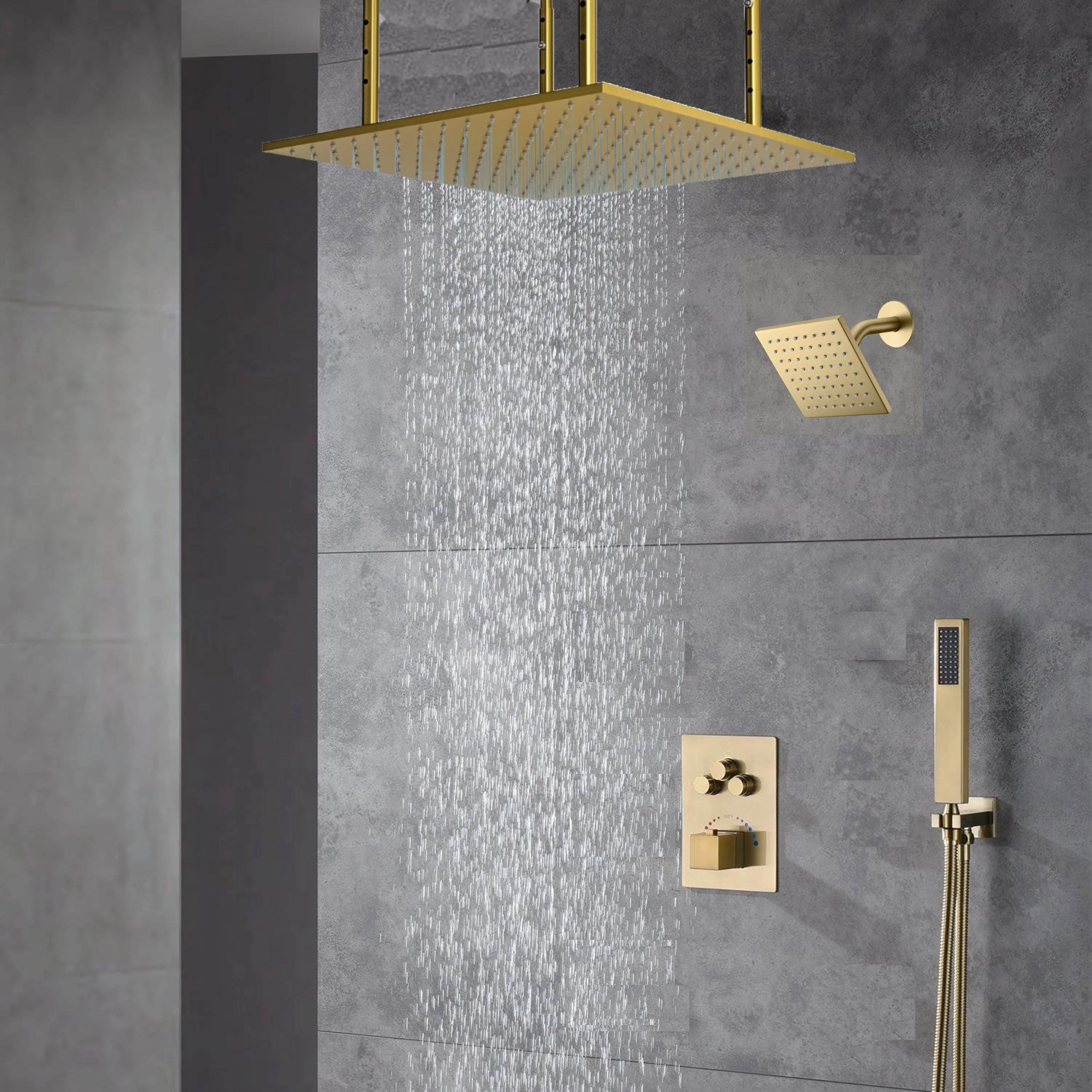 Ceiling Mounted 20-Inch Rainhead 3 Way Thermostatic Shower Faucet with Regular Head, Optional LED light or Non-Led Light - Image 3