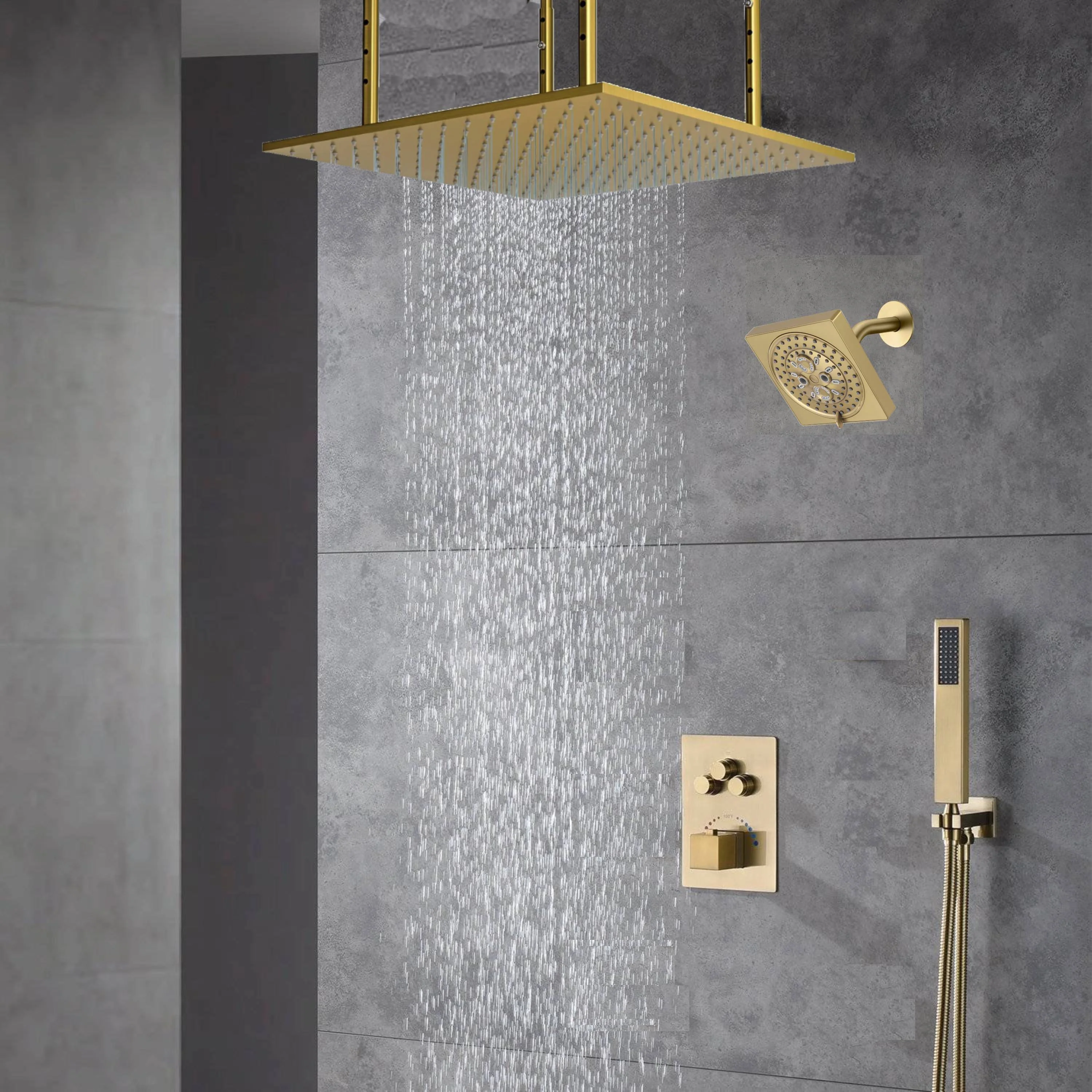 Ceiling Mounted 20-Inch Rainhead 3 Way Thermostatic Shower Faucet with Regular Head, Optional LED light or Non-Led Light - Image 4