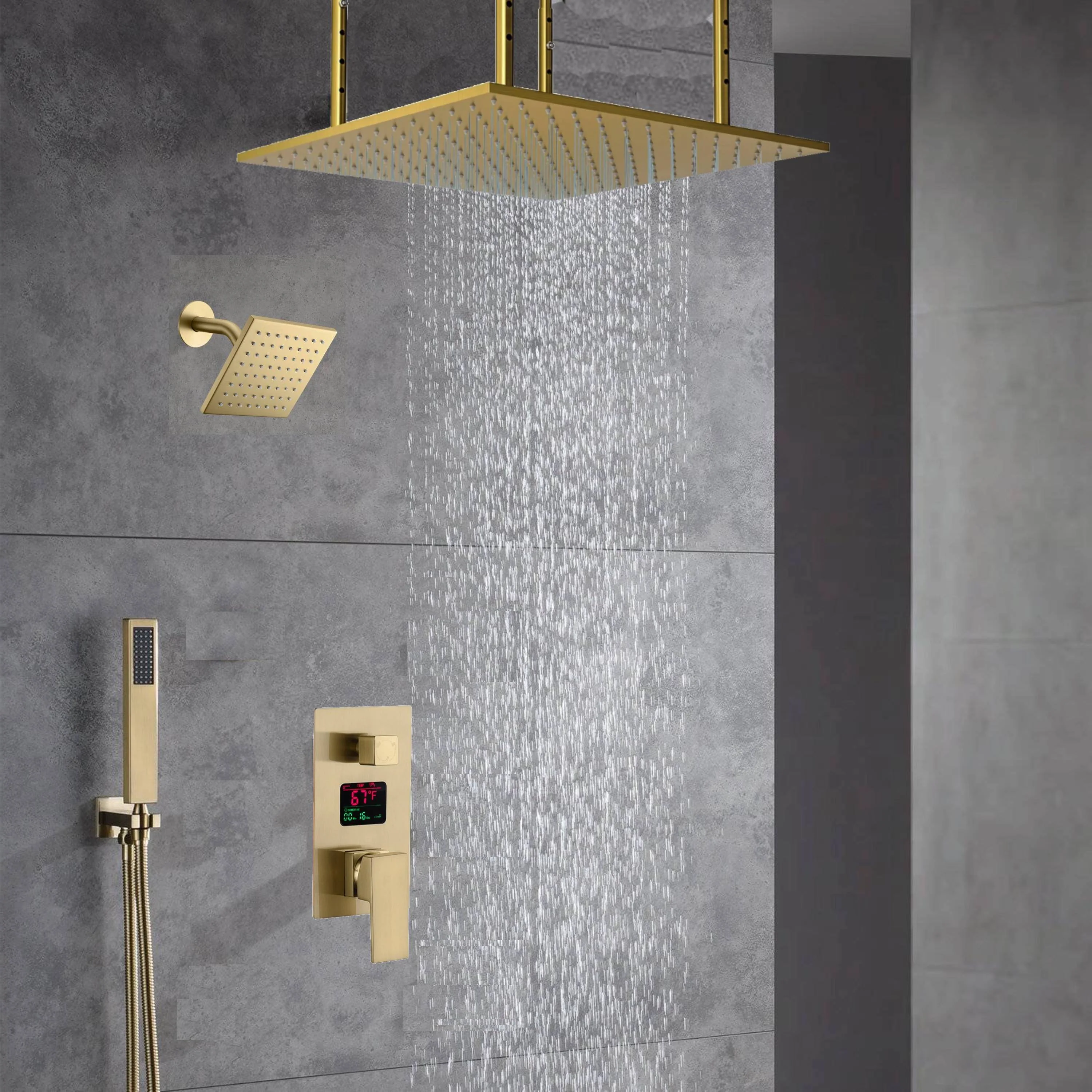 Ceiling Mounted 20-Inch Rainhead 3 Way Thermostatic Shower Faucet with Regular Head, Optional LED light or Non-Led Light - Image 5