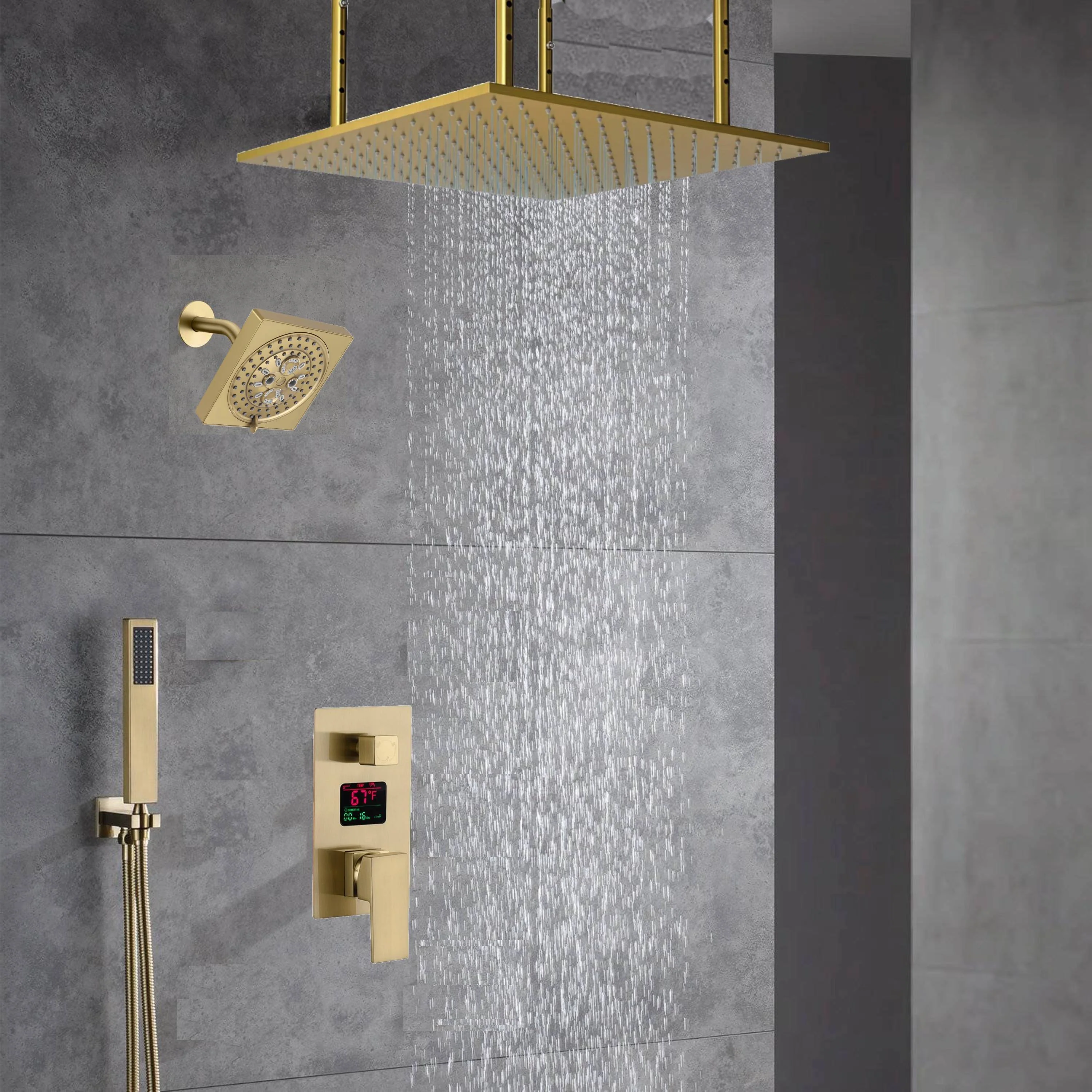 Ceiling Mounted 20-Inch Rainhead 3 Way Thermostatic Shower Faucet with Regular Head, Optional LED light or Non-Led Light - Image 6