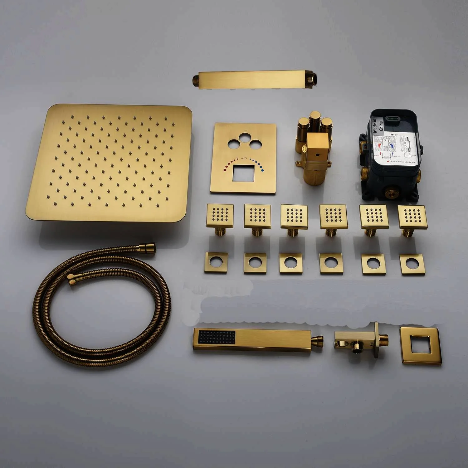 12-Inch or 16-Inch Ceiling-Mounted Polished Gold 3-Way Thermostatic Shower System with Optional LED Light - Multi-Function Simultaneous and Separate Operation - Image 7