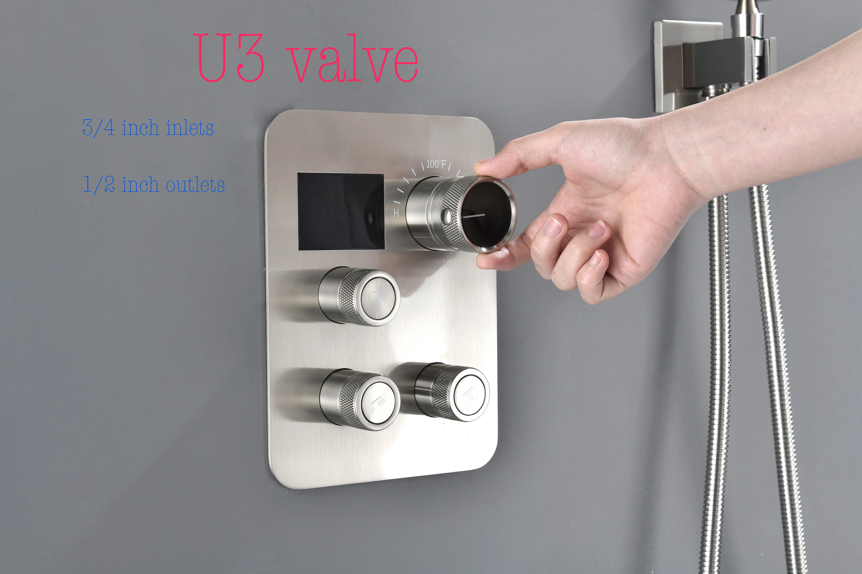 Brushed Gold Dual Ceiling & Wall Shower Heads with 3-Way Thermostatic Valve System - Seamless Functionality Both Together & Separately - Image 7