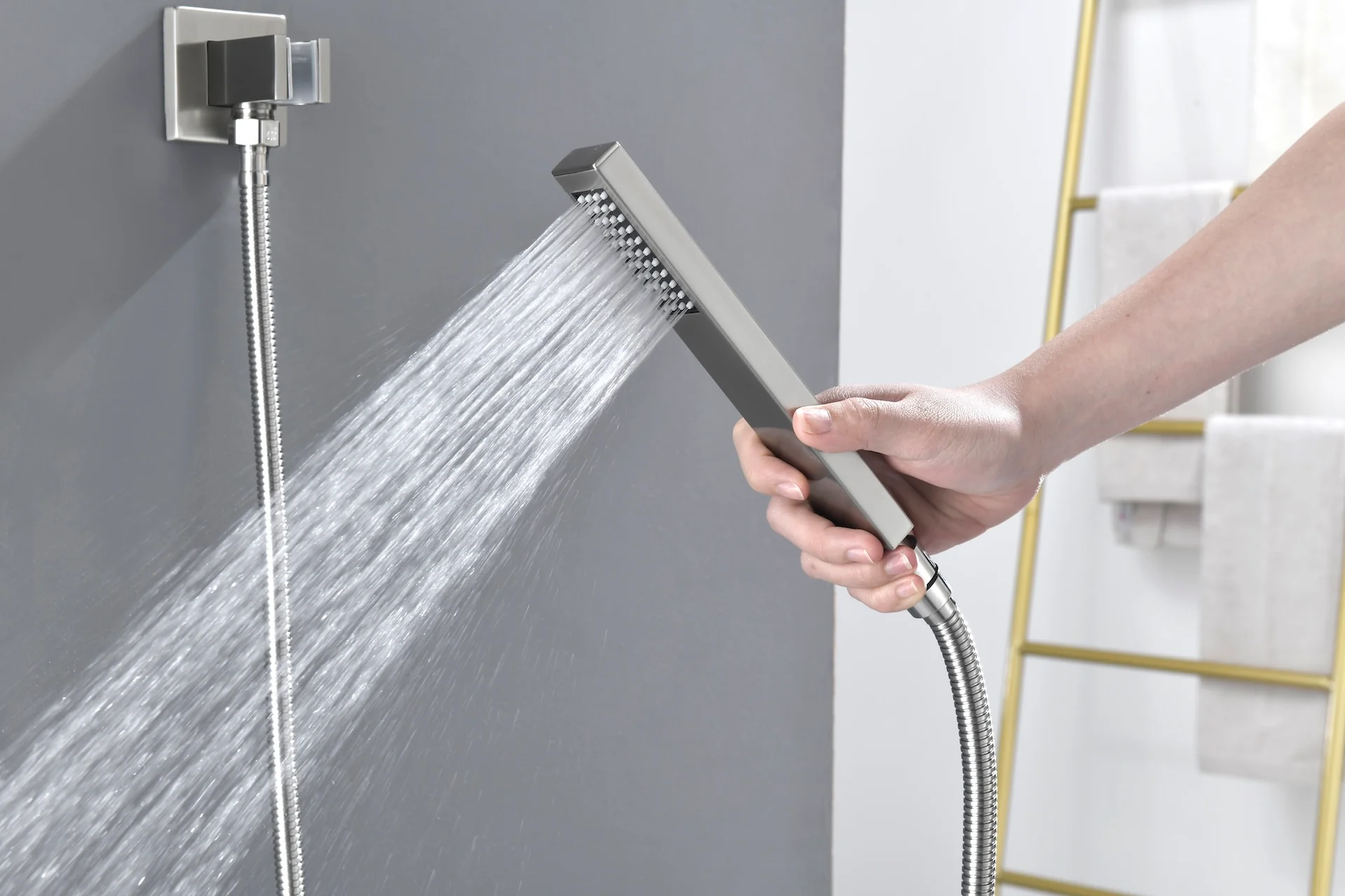 Brushed Gold Dual Ceiling & Wall Shower Heads with 3-Way Thermostatic Valve System - Seamless Functionality Both Together & Separately - Image 8