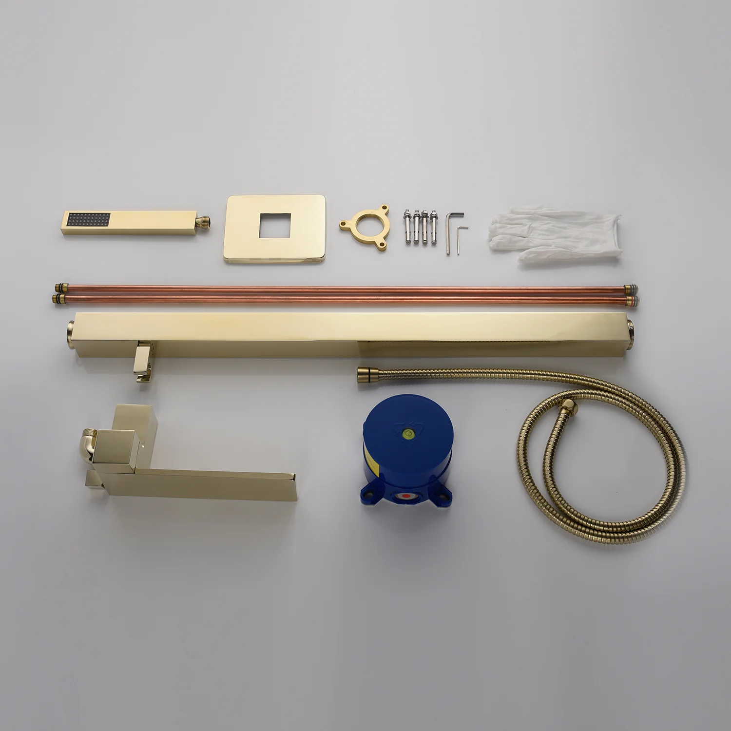 Waterfall Brushed Gold Finish Single Handle Floor Mount Freestanding Tub Filler Faucet with Hand Shower - Image 4