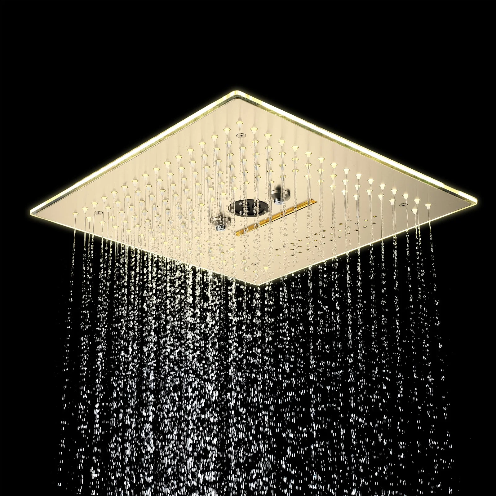 Brushed Gold 6-Way Digital Display Thermostatic Shower Faucet: Flush-Mounted 16-Inch Head, Rainfall, Waterfall, Mist, Hydro-Water Massage, 64-Color LED Lighting, Bluetooth Music, and 6 Body Jets - Image 10