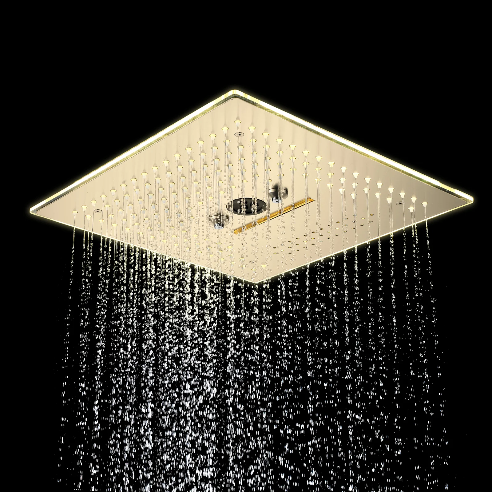 16-Inch Brushed Gold Flush-Mounted Rainfall, Waterfall, Mist, Hydro-Massage Shower Head with 64 LED Lights and Bluetooth Music - 5-Way Thermostatic Shower Faucet With Optional Digital Display - Image 10