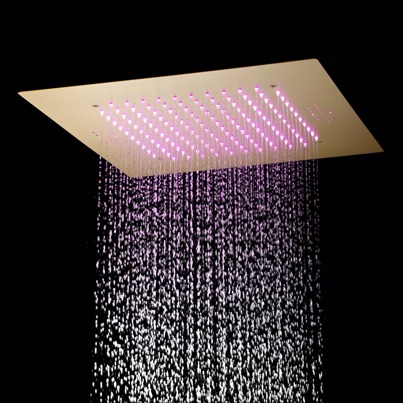 Brushed Gold 4-Way Digital Thermostatic Shower Faucet with Dual Regular Heads and Integrated 20-Inch Rainfall LED Light & Bluetooth Music Shower Head - Image 7