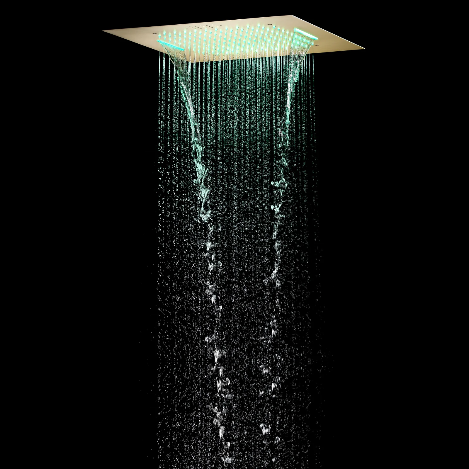 Brushed Gold 20-Inch Rainfall & Waterfall Shower Head with 64 LED Lights, Bluetooth Music & 4-Way Digital Display Faucet, Including a Regular Head: Flush-Mounted Luxury for Your Bathroom - Image 7
