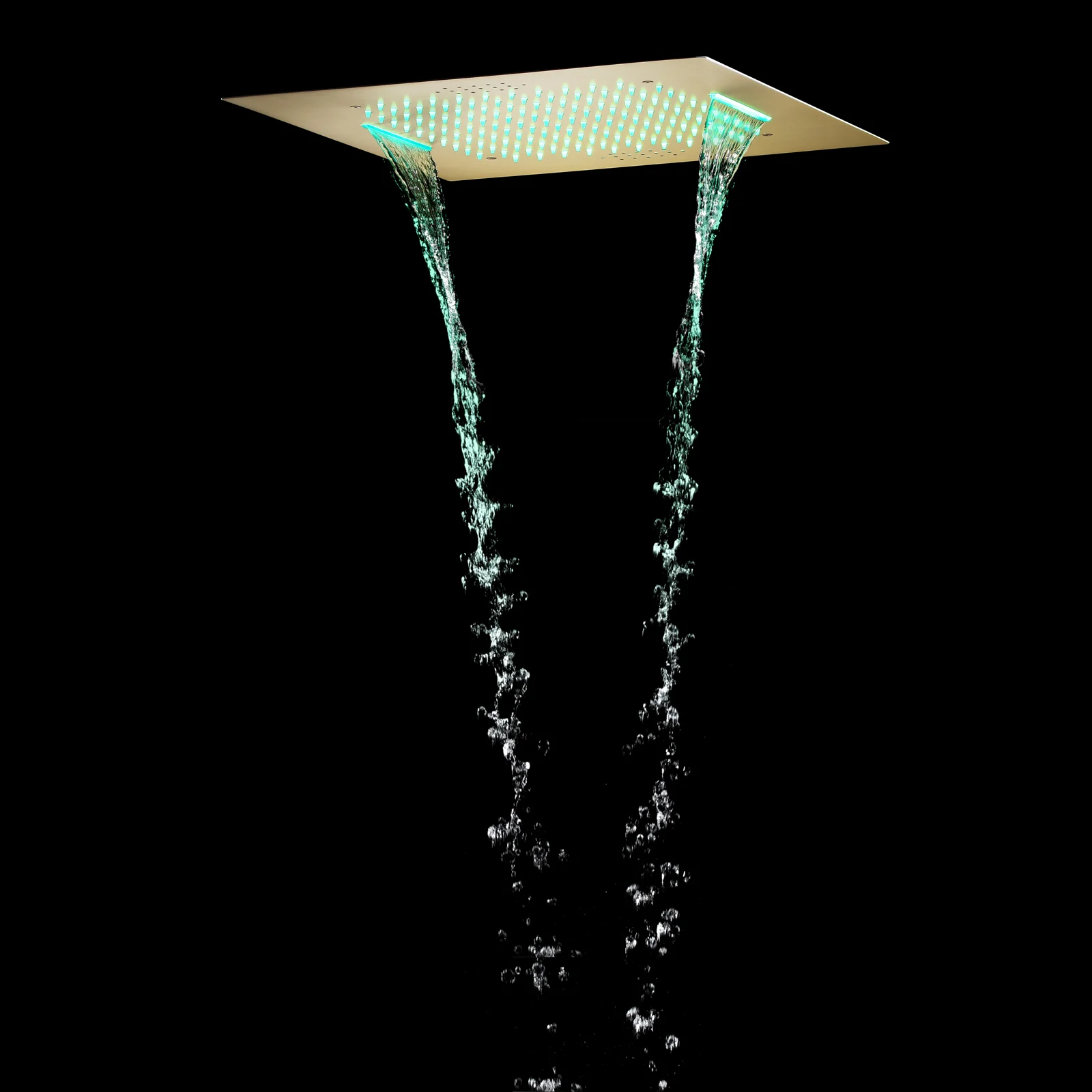 Brushed Gold 20-Inch Rainfall & Waterfall Shower Head with 64 LED Lights, Bluetooth Music & 4-Way Digital Display Faucet, Including a Regular Head: Flush-Mounted Luxury for Your Bathroom - Image 9