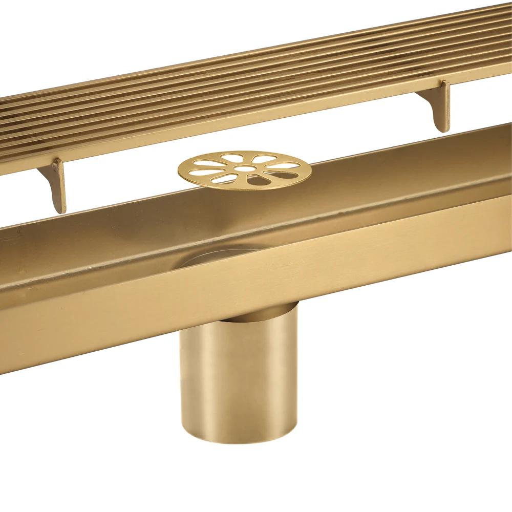Brushed gold Linear shower drain stainless steel material 35.4 inch with grid cover with hair strainer and adjustment feet - Image 3