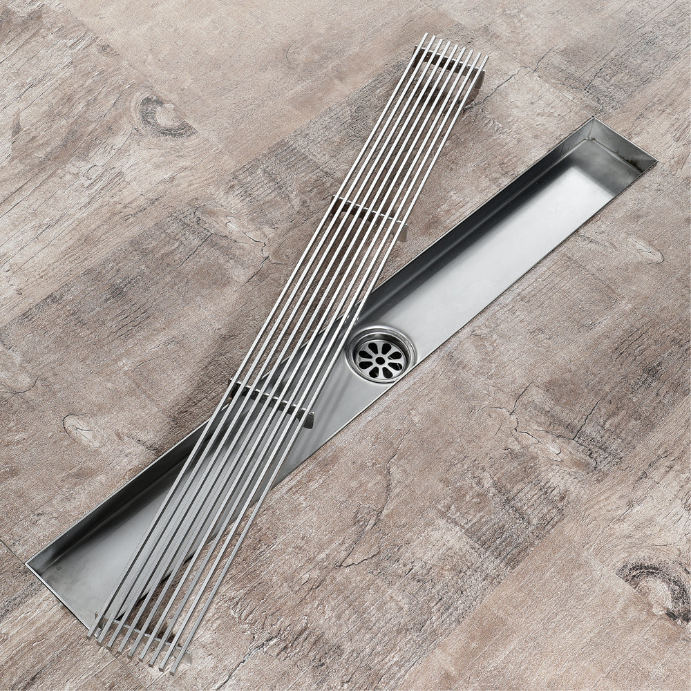 Brushed Nickel Linear shower drain stainless steel material 35.4 inch with grid cover with hair strainer and adjustment feet - Image 2