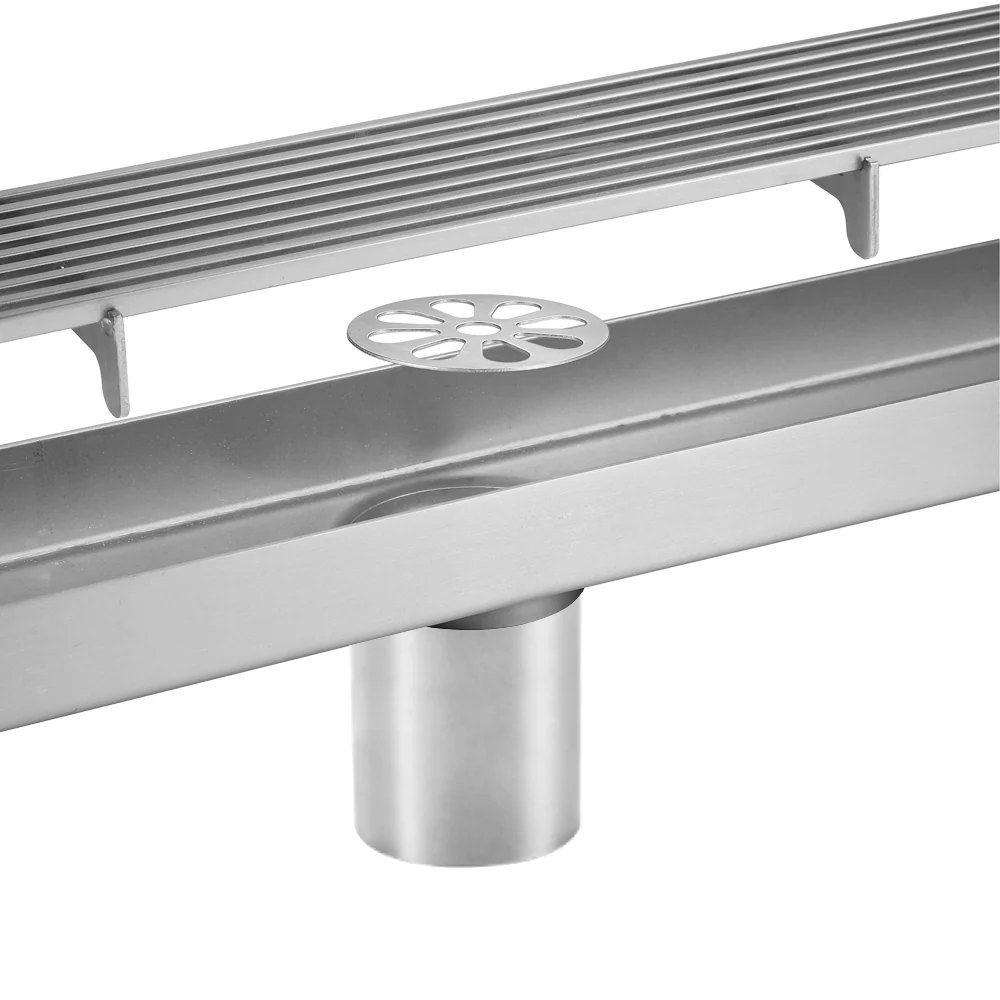 Brushed Nickel Linear shower drain stainless steel material 35.4 inch with grid cover with hair strainer and adjustment feet - Image 4