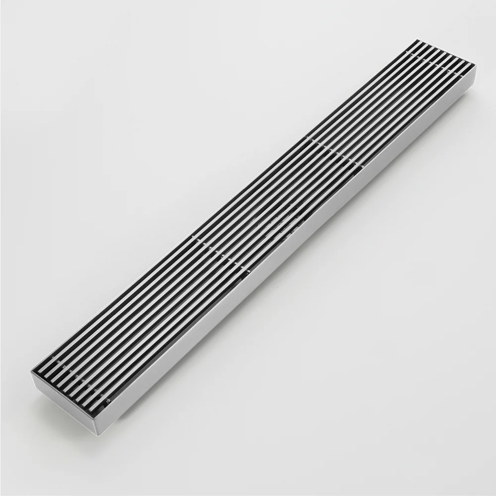 Brushed Nickel Linear shower drain stainless steel material 35.4 inch with grid cover with hair strainer and adjustment feet - Image 5
