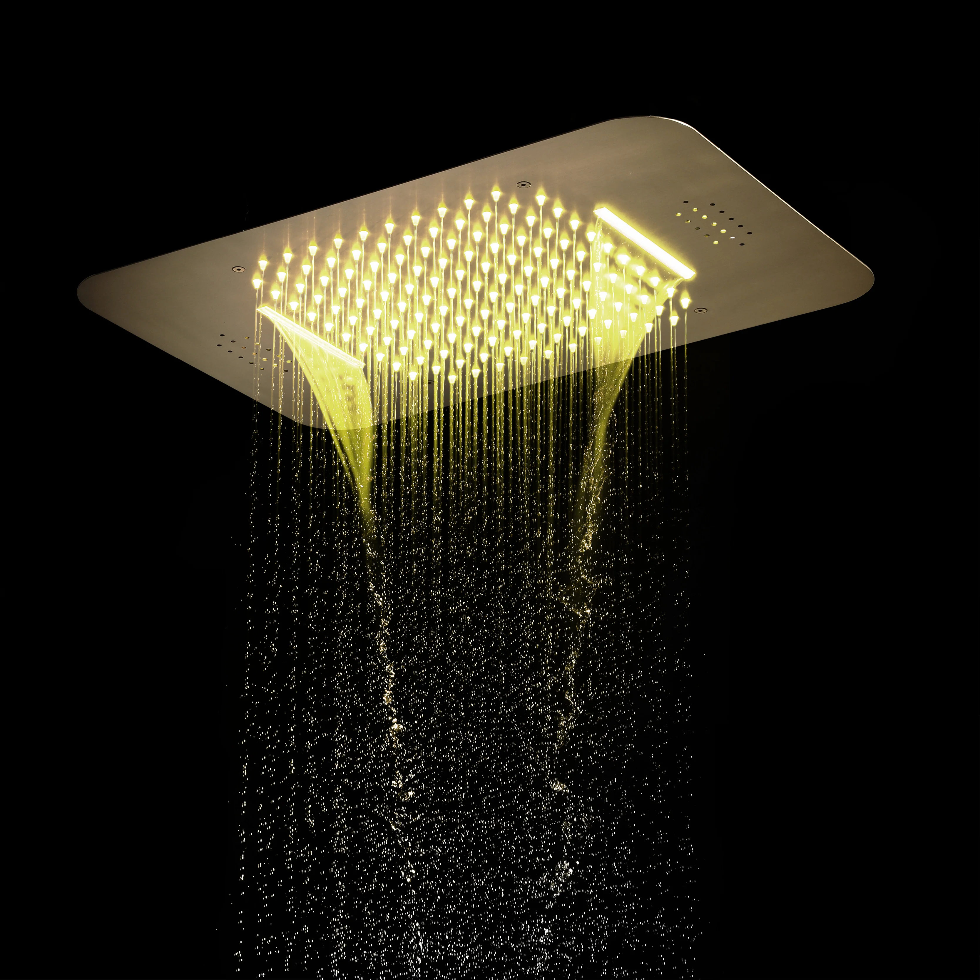 Brushed Gold Music 64 LED lights Flushed mount 23X 15inch shower head 3 way Digital display thermostatic valve that each function run all together and separately - Image 3