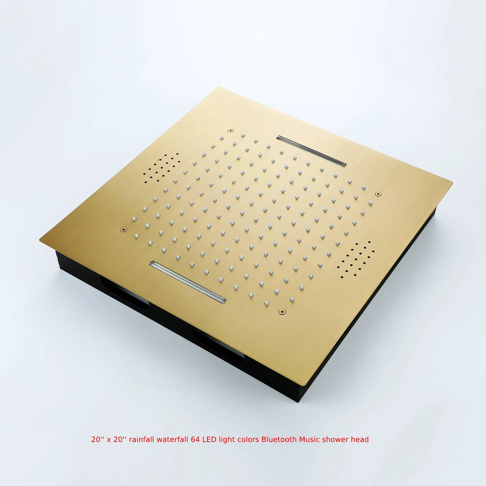 Brushed Gold Music LED Shower System: Flush-In 23'' x 15'' or 20'' x 20'' Shower Head with 5-Way Digital Display Thermostatic Control, Regular Head & Body Sprayers - Image 18