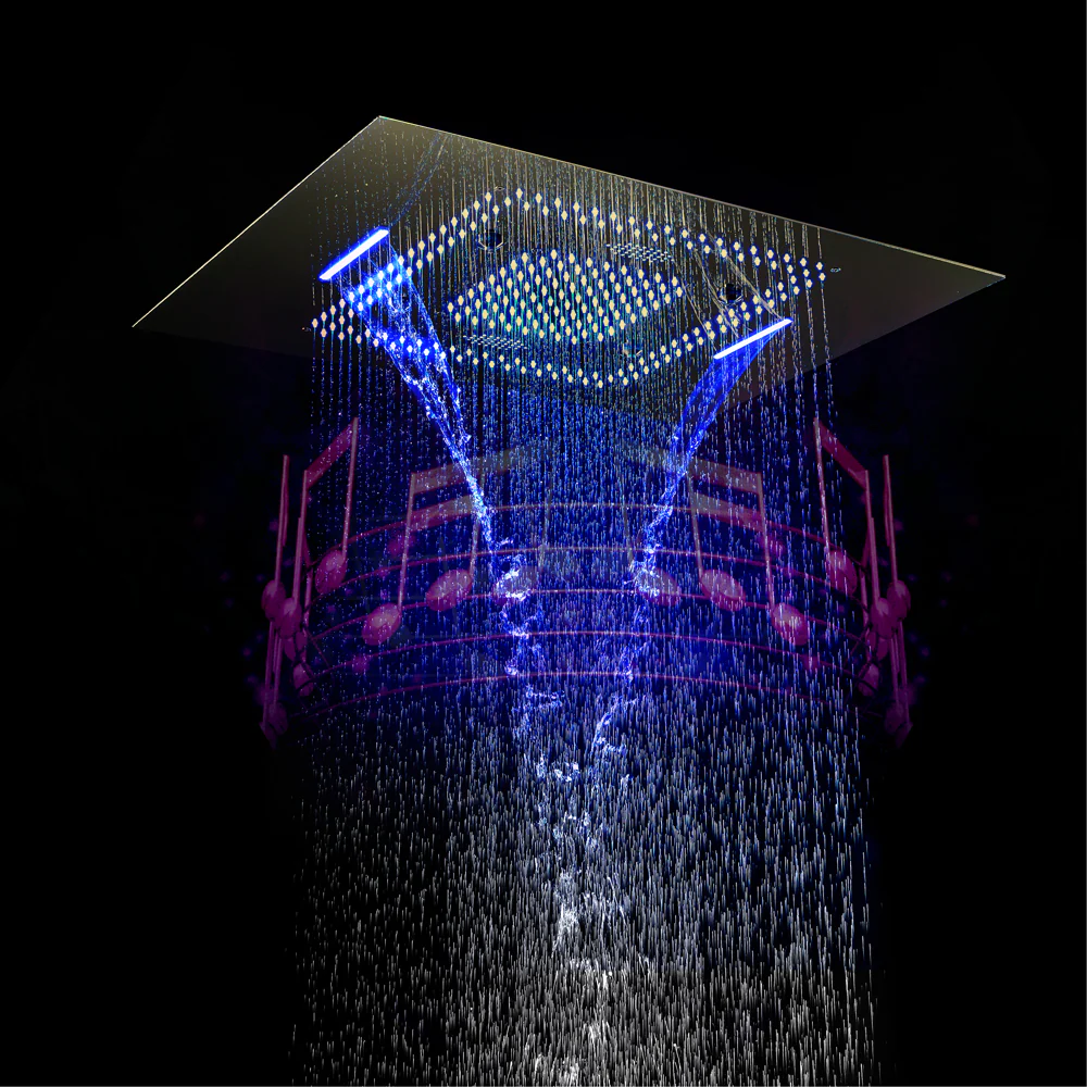 31-Inch Brushed Gold Flush-Mounted LED Music Shower Head with Optional Digital Display - 6-Way Thermostatic Shower Faucet - Independent or Combined Functionality - Image 4