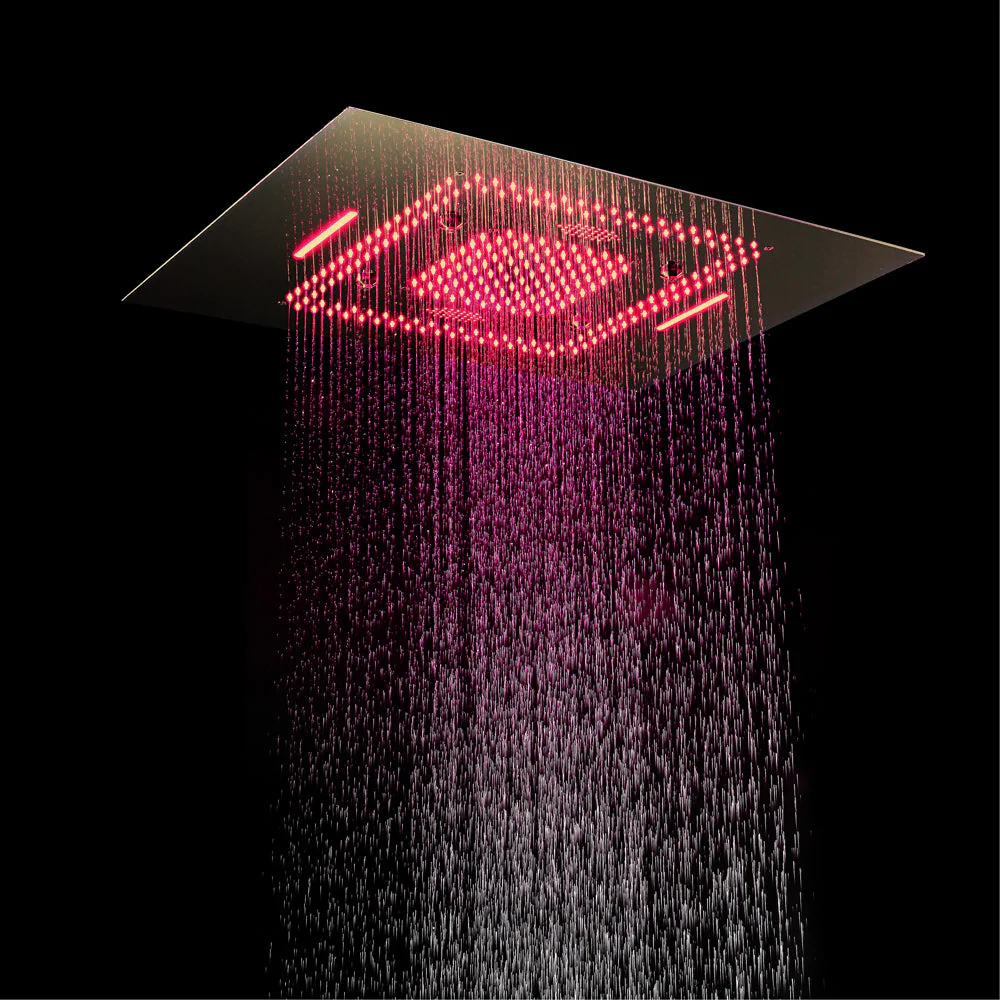 31 x 23-Inch Brushed Gold Flush-Mounted LED Music Shower Head with 6-Way Thermostatic Faucet and Regular Head - Combined or Independent Functionality - Image 10