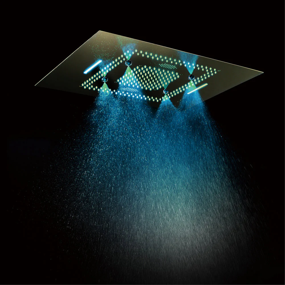 31 x 23-Inch Brushed Gold Flush-Mounted LED Music Shower Head with 6-Way Thermostatic Faucet and Regular Head - Combined or Independent Functionality - Image 5