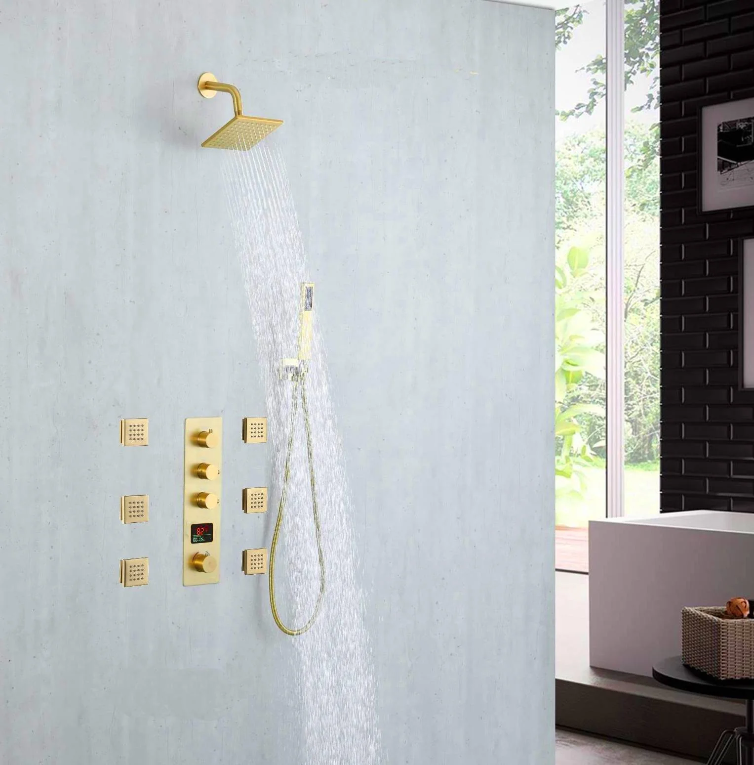 Brushed Gold 3-Way Digital Display Thermostatic Shower System: Featuring Body Jets and a 6-Inch Regular Head with Independent and Simultaneous Functionality - Image 10
