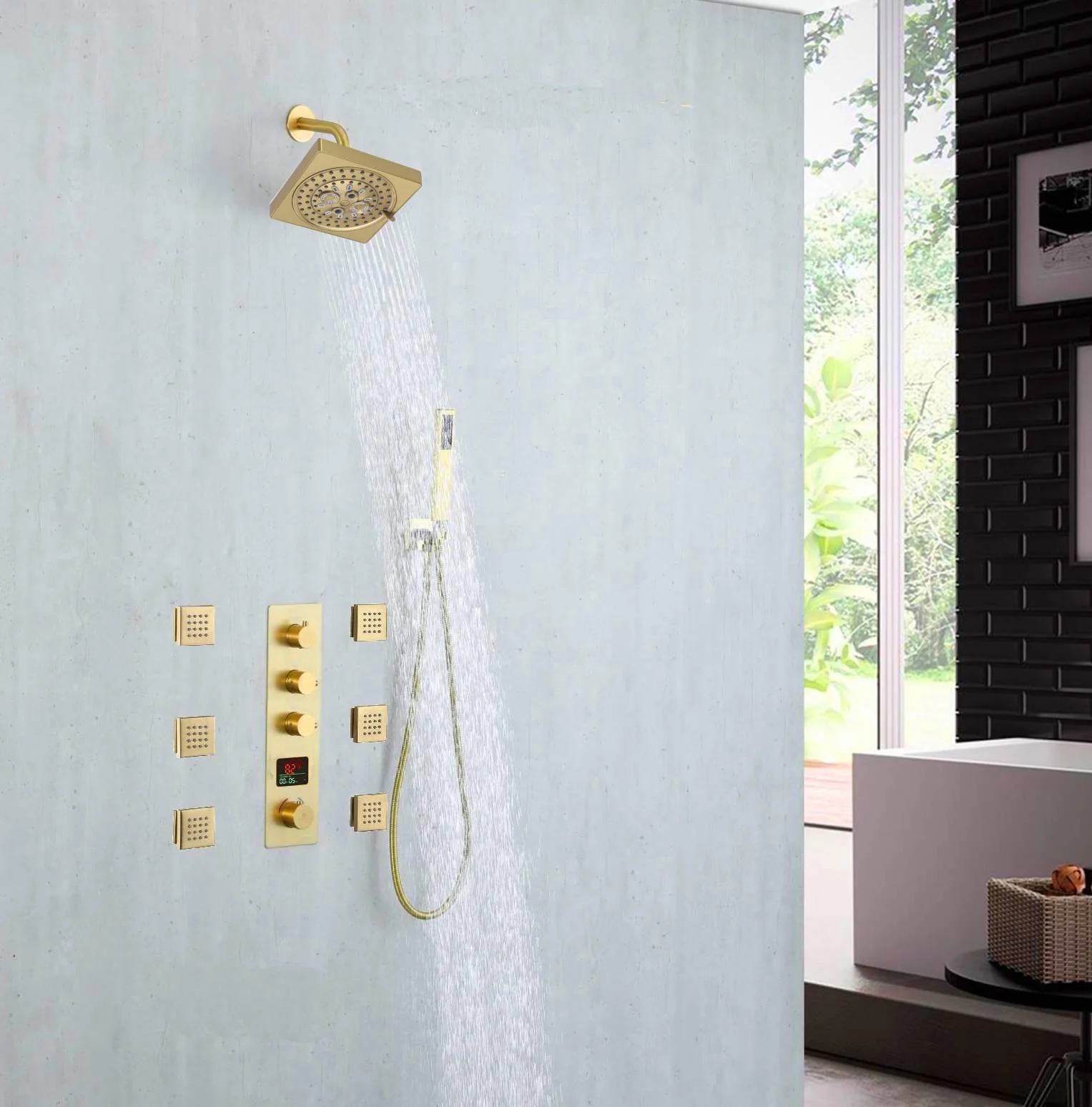Brushed Gold 3-Way Digital Display Thermostatic Shower System: Featuring Body Jets and a 6-Inch Regular Head with Independent and Simultaneous Functionality - Image 5