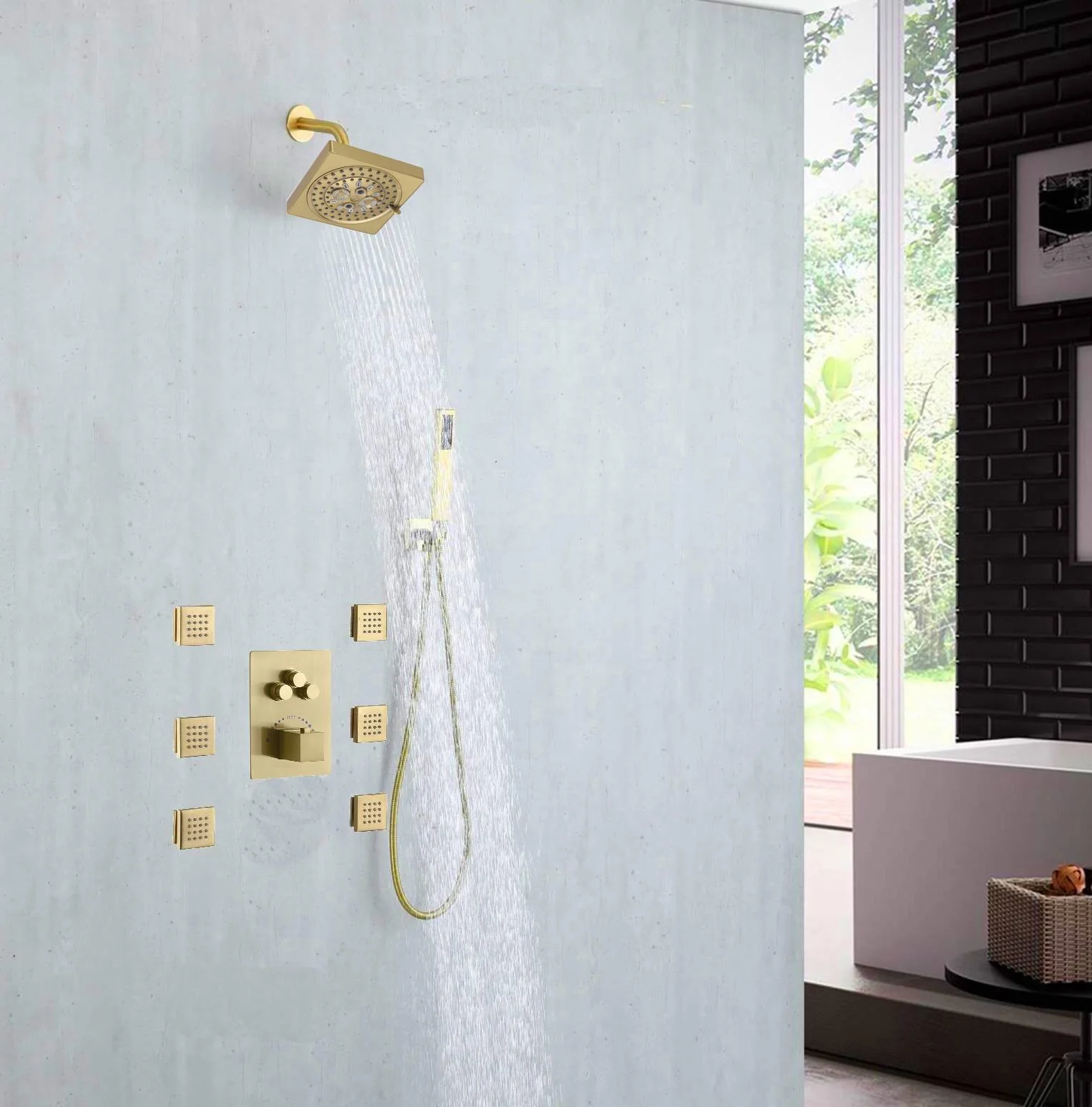 Brushed Gold 3-Way Digital Display Thermostatic Shower System: Featuring Body Jets and a 6-Inch Regular Head with Independent and Simultaneous Functionality - Image 6