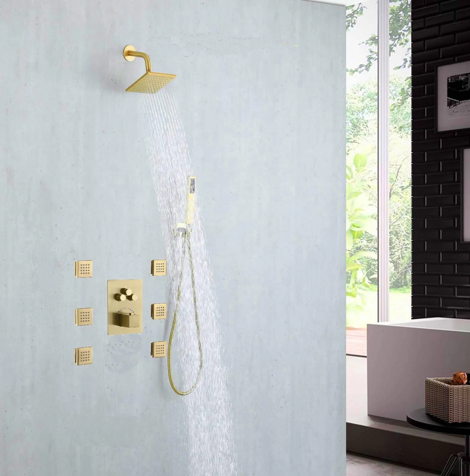 Brushed Gold 3-Way Digital Display Thermostatic Shower System: Featuring Body Jets and a 6-Inch Regular Head with Independent and Simultaneous Functionality - Image 7