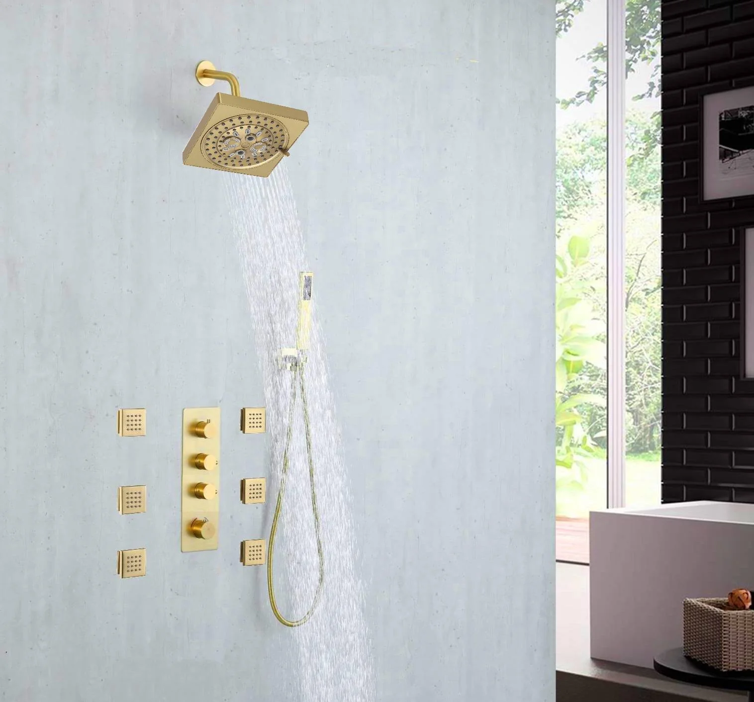 Brushed Gold 3-Way Digital Display Thermostatic Shower System: Featuring Body Jets and a 6-Inch Regular Head with Independent and Simultaneous Functionality - Image 8