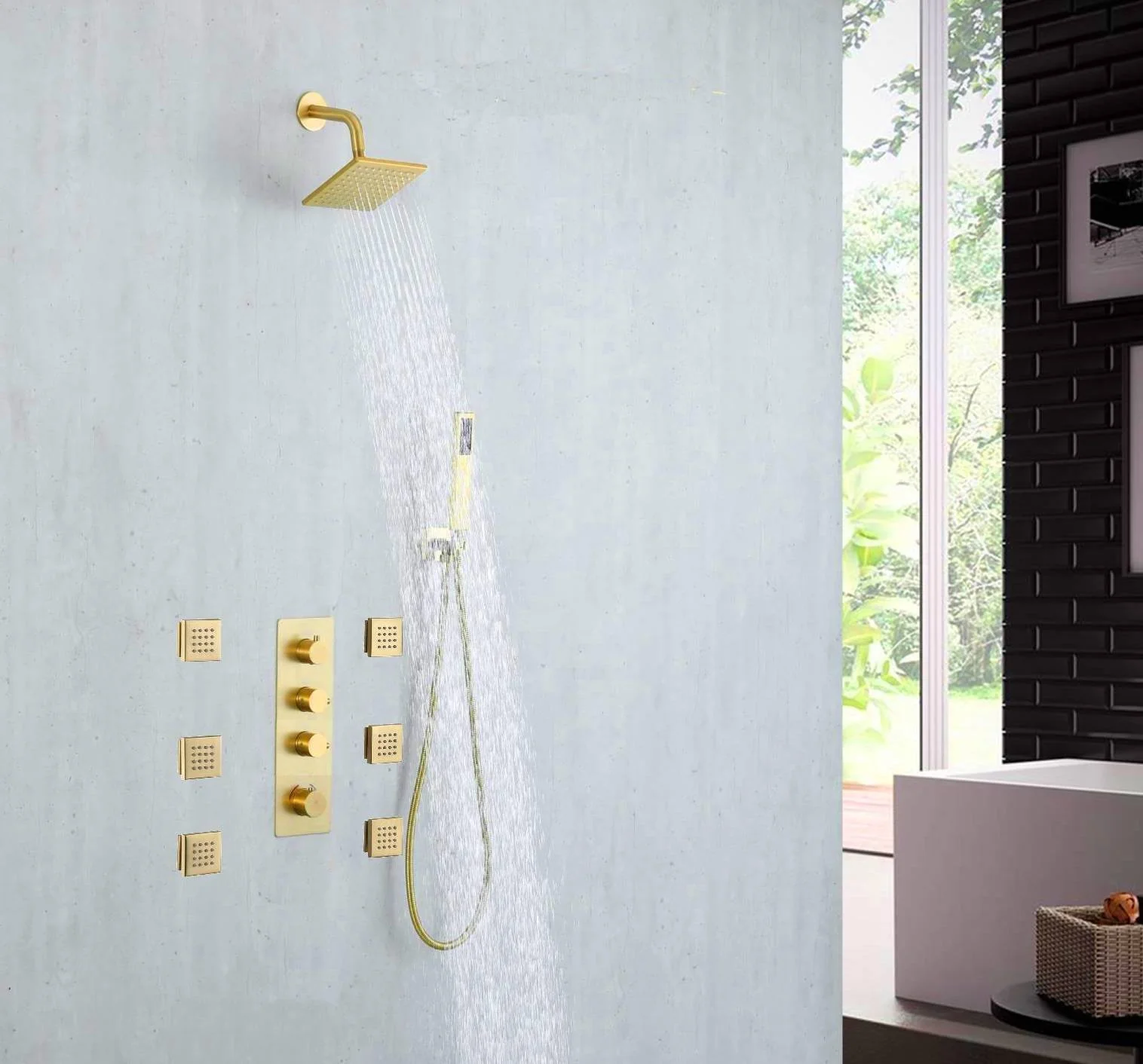 Brushed Gold 3-Way Digital Display Thermostatic Shower System: Featuring Body Jets and a 6-Inch Regular Head with Independent and Simultaneous Functionality - Image 9