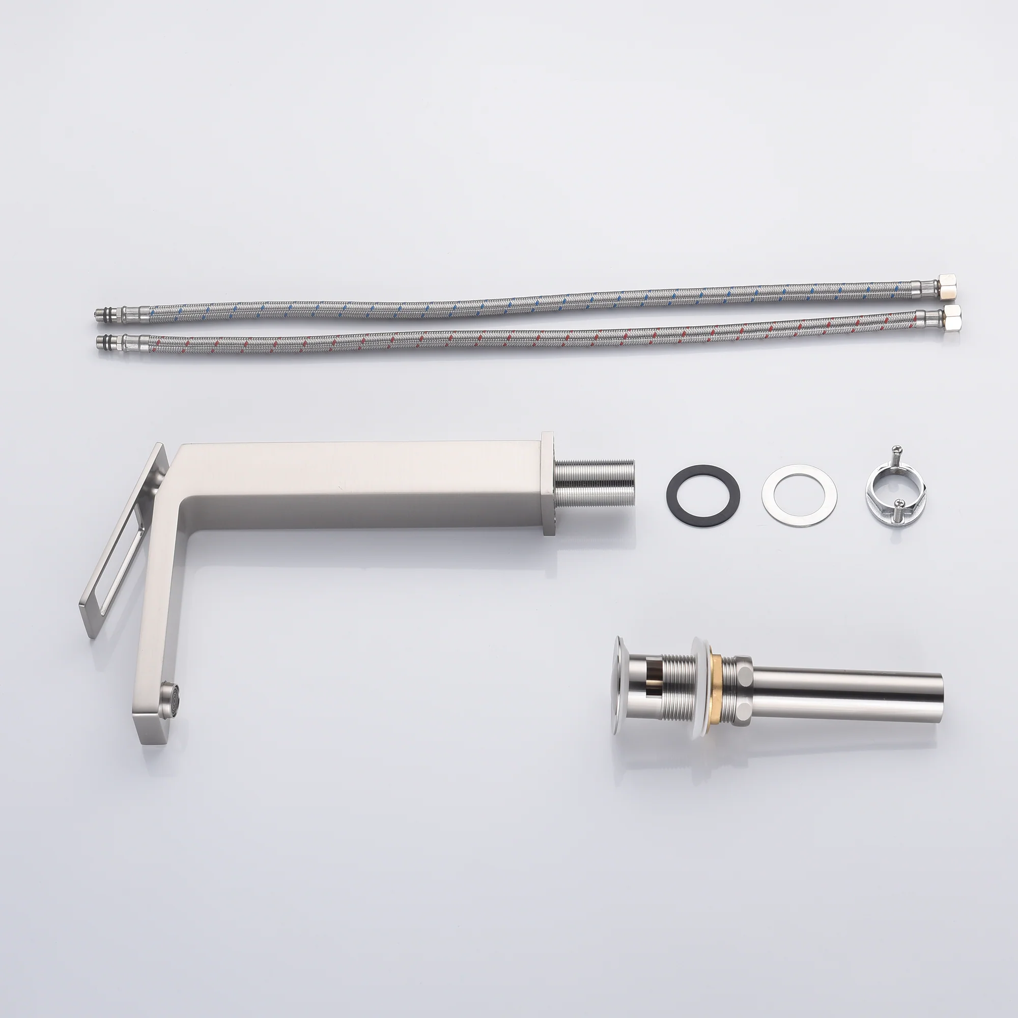 High Neck Brushed Nickel Single Handle Vessel Bathroom Sink Faucet with Deck Mount and Brass Pop-Up Overflow Drain - Image 4