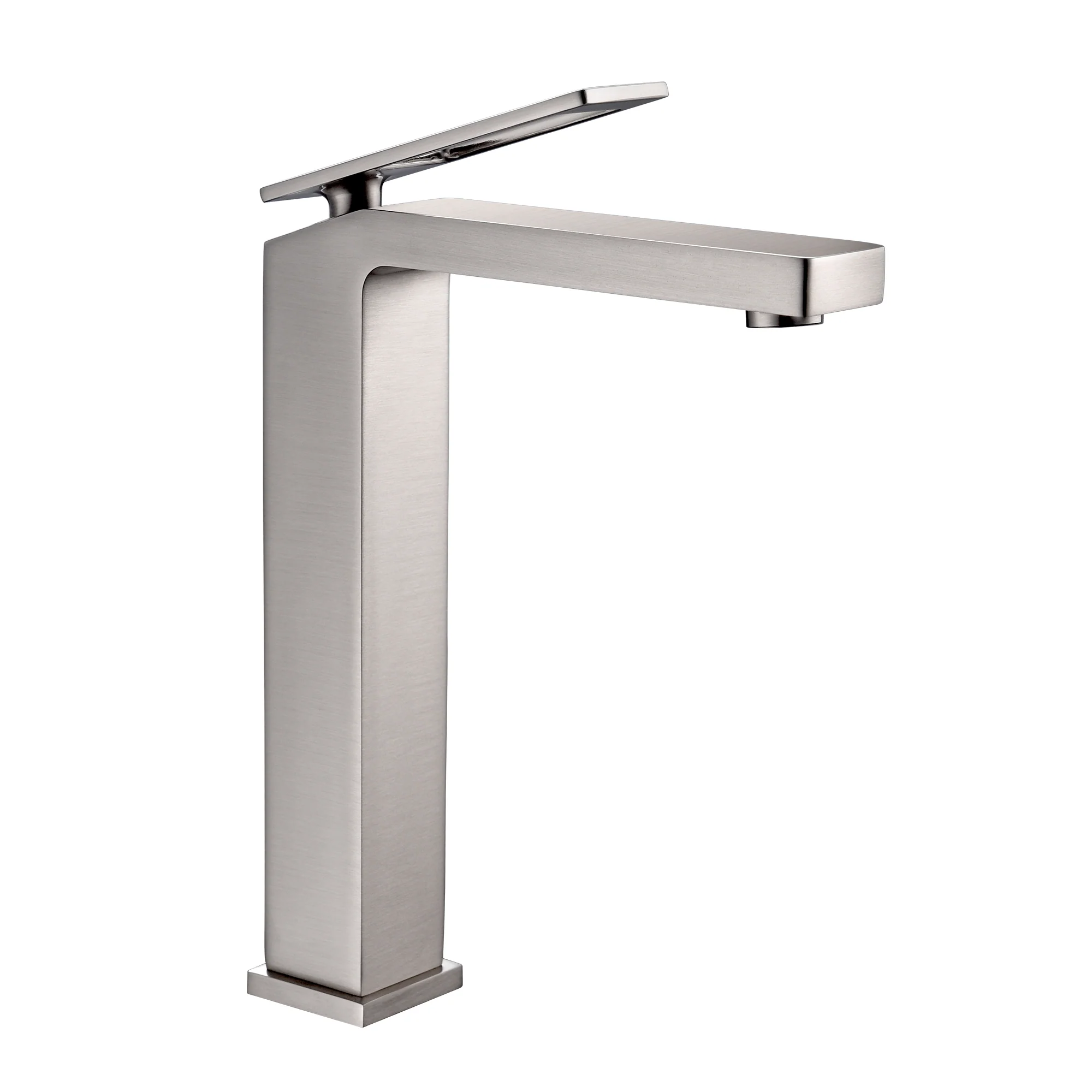 High Neck Brushed Nickel Single Handle Vessel Bathroom Sink Faucet with Deck Mount and Brass Pop-Up Overflow Drain - Image 5