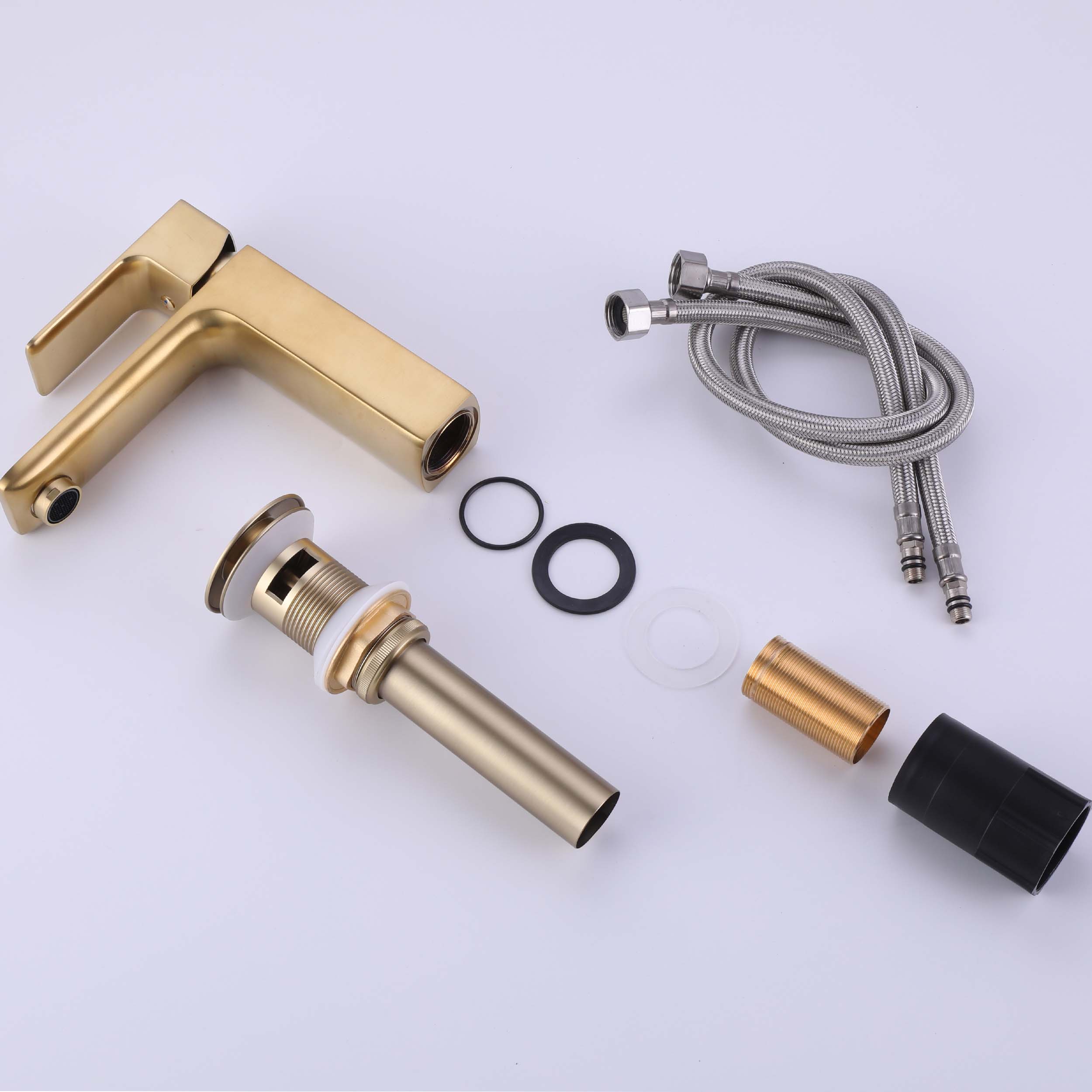 Polished gold single handle brass bathroom faucet with pop up drain - Image 11