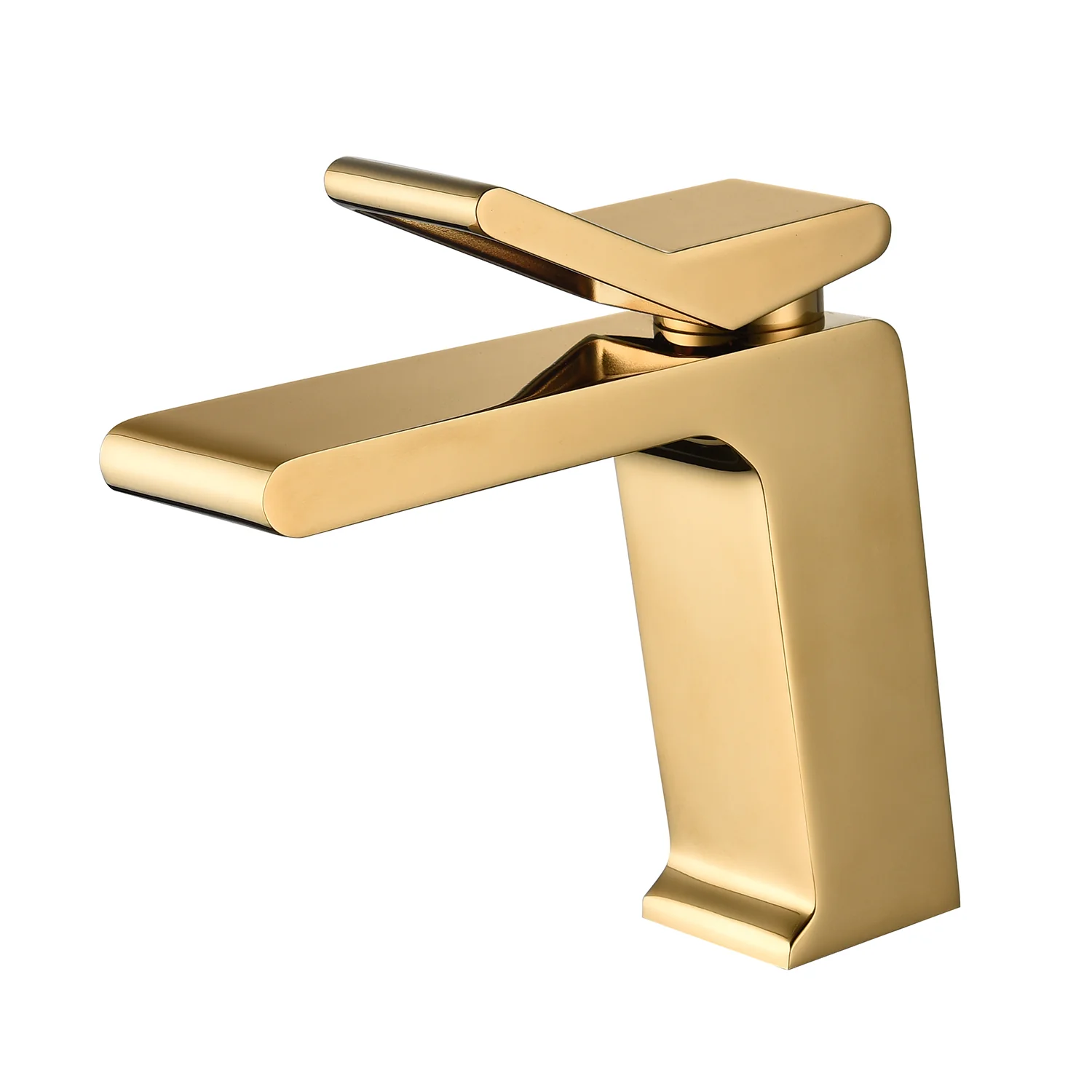 Polished gold single handle brass bathroom faucet with pop up drain - Image 3