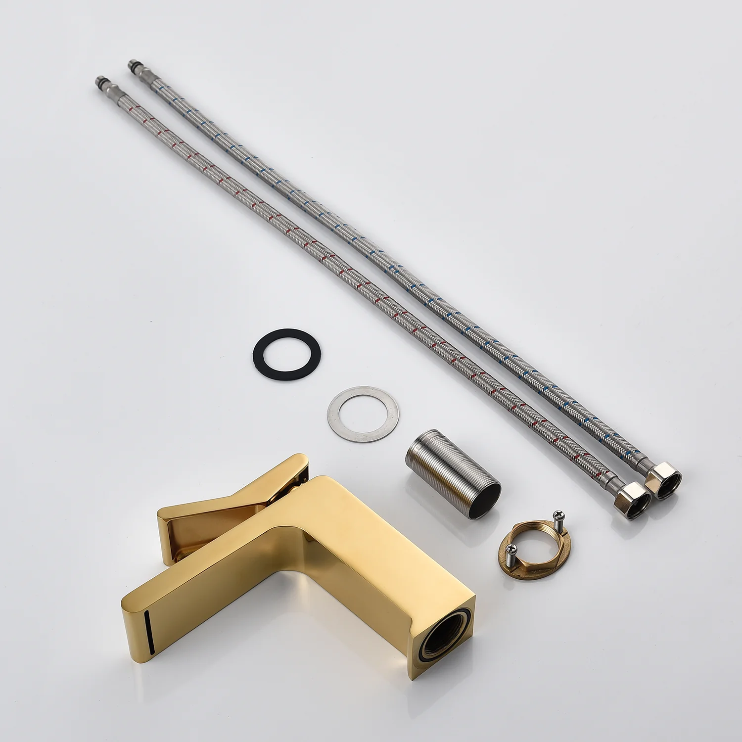 Polished gold single handle brass bathroom faucet with pop up drain - Image 4