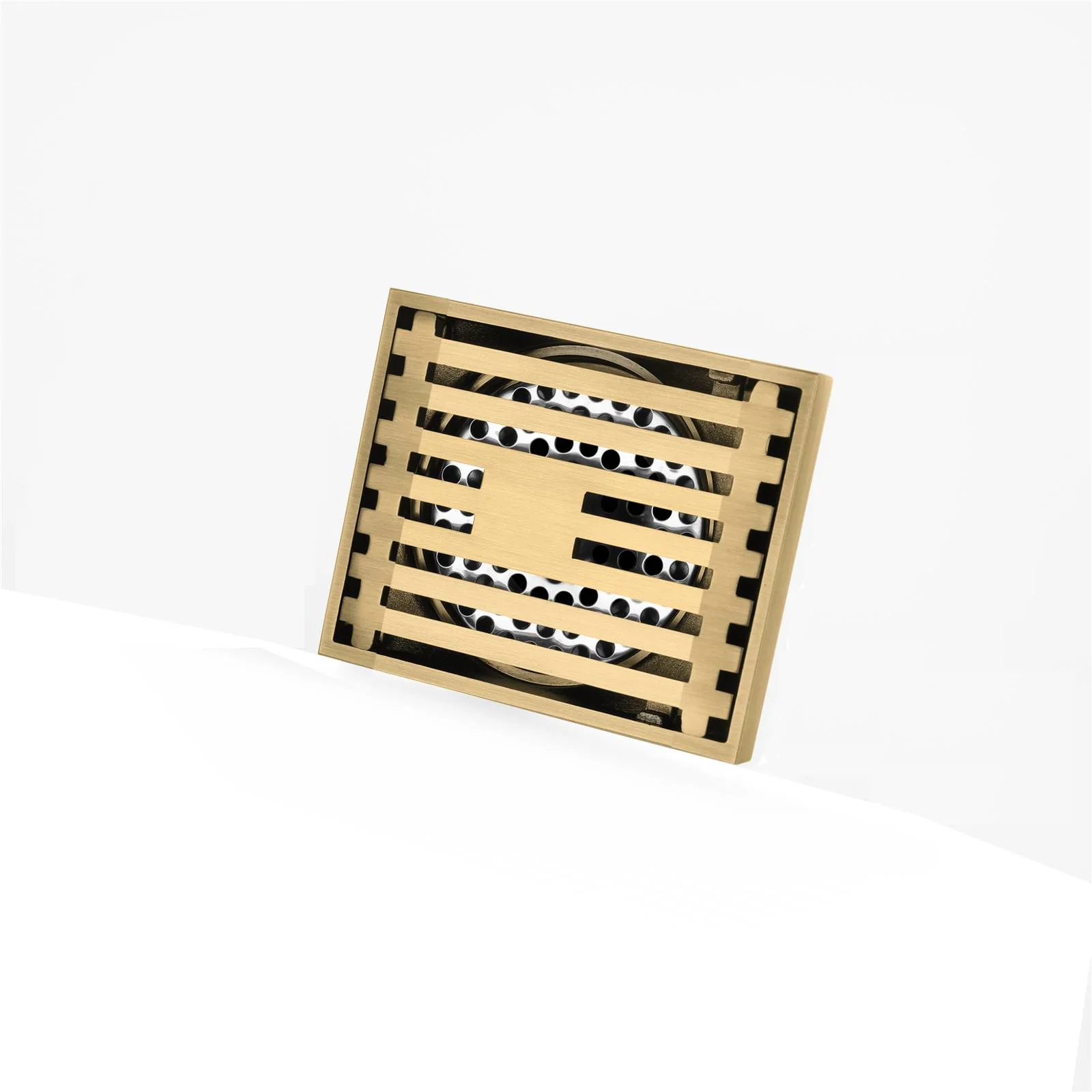 8 x3 Inch or 4 x 4 inch Shower Linear Brushed Gold Drain Rectangular Floor Drain with Accessories Square Hole Pattern Cover Grate Removable  Brushed Gold Brass - Image 10