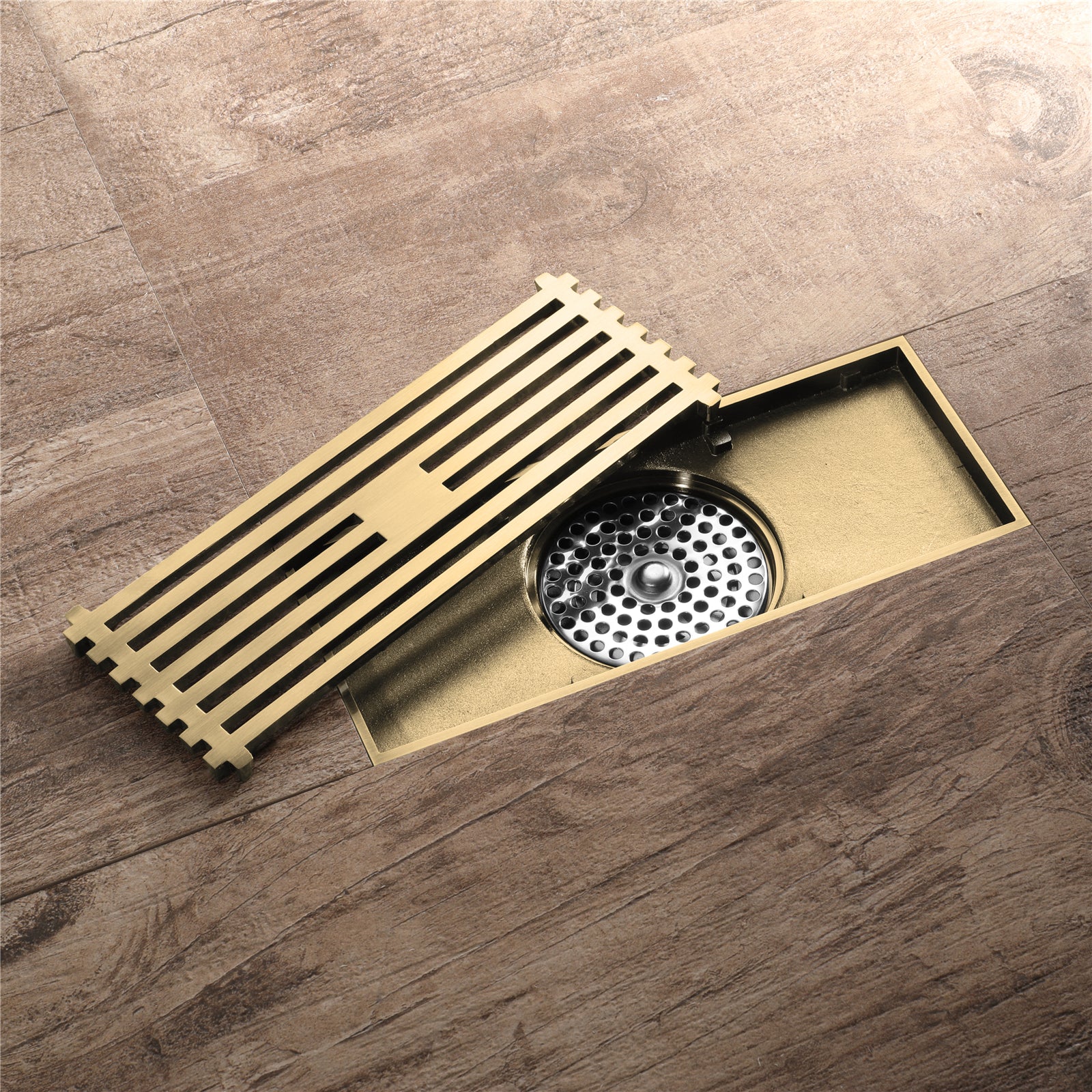 8 x3 Inch or 4 x 4 inch Shower Linear Brushed Gold Drain Rectangular Floor Drain with Accessories Square Hole Pattern Cover Grate Removable  Brushed Gold Brass - Image 2