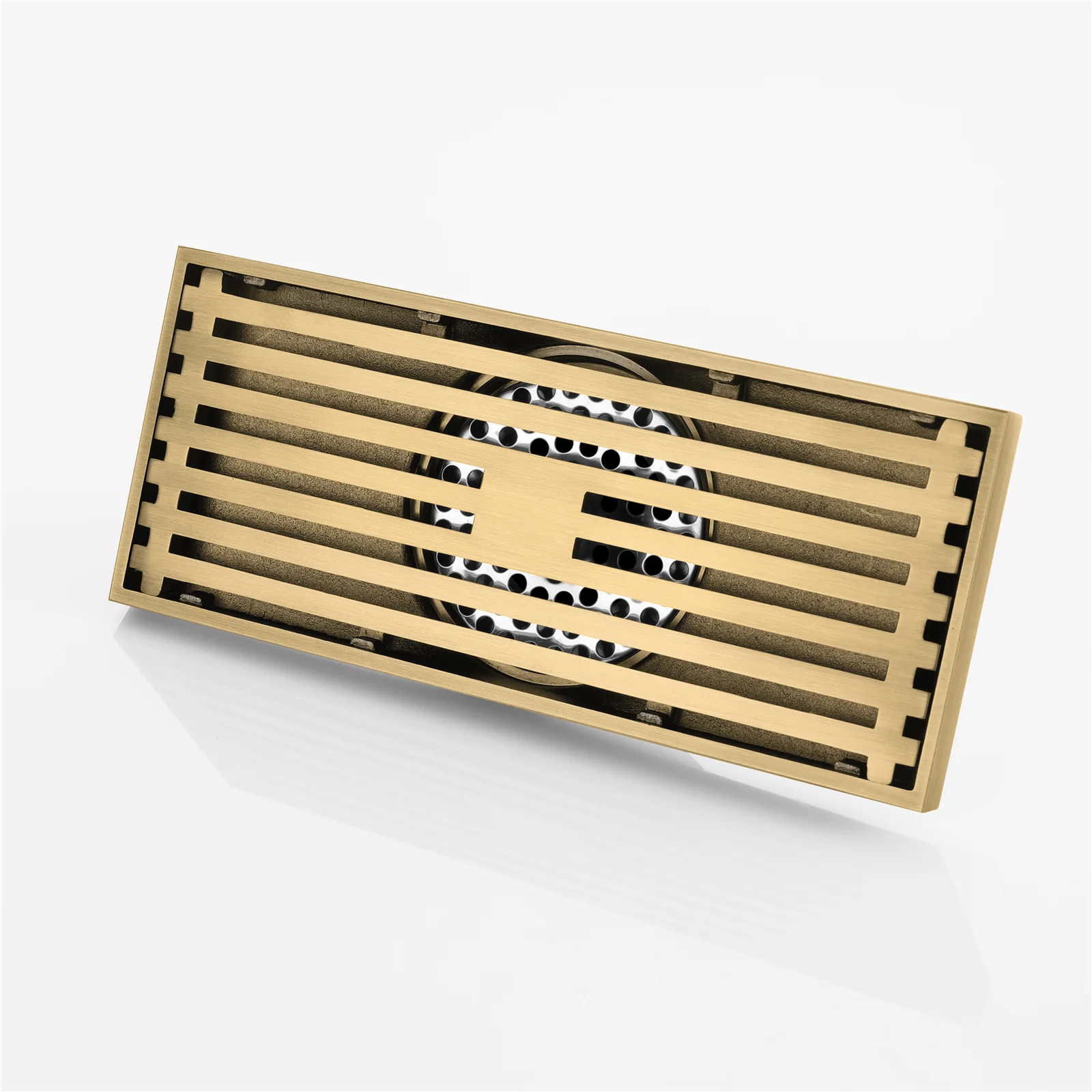 8 x3 Inch or 4 x 4 inch Shower Linear Brushed Gold Drain Rectangular Floor Drain with Accessories Square Hole Pattern Cover Grate Removable  Brushed Gold Brass - Image 6