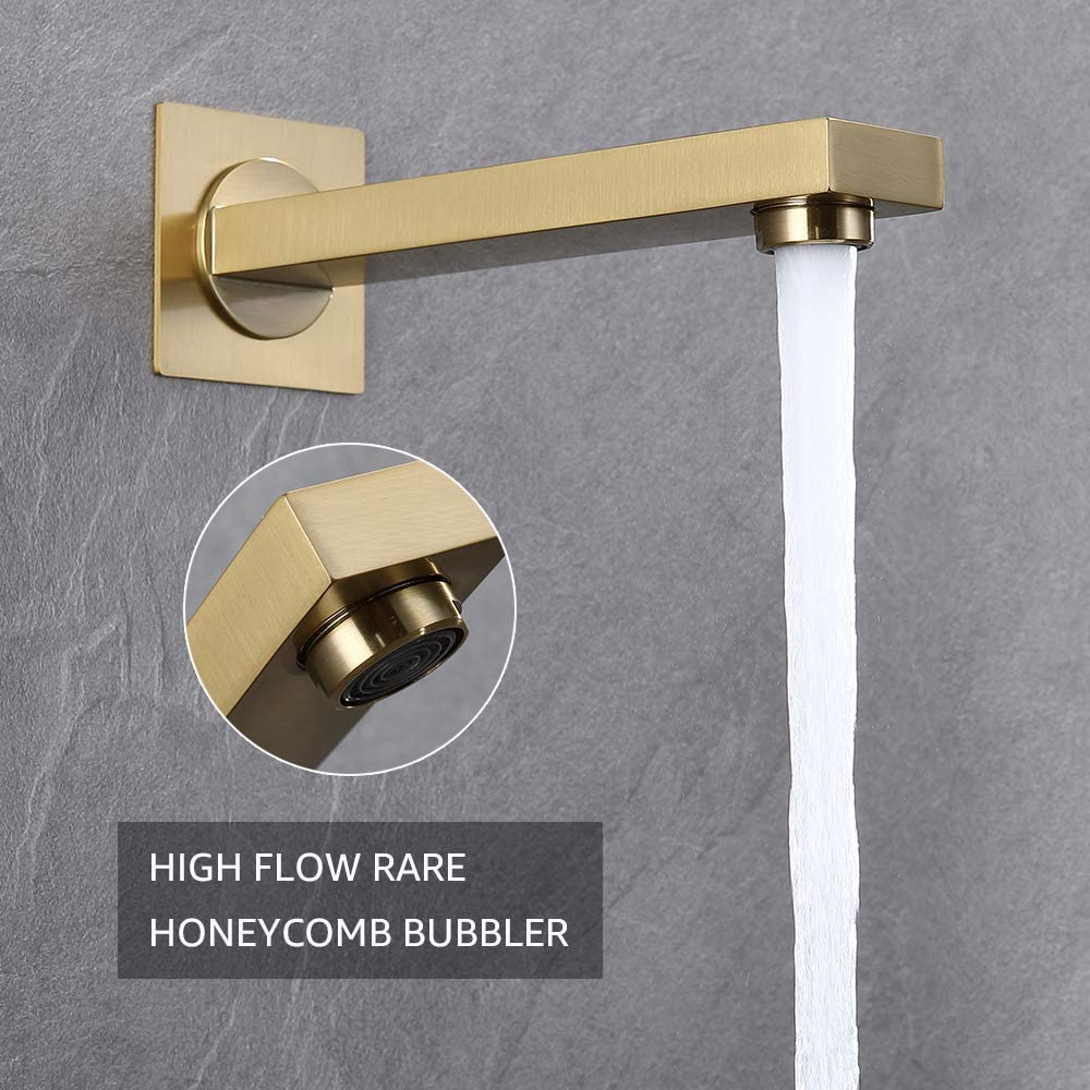 Brushed Gold Wall-Mounted Shower Faucet with 12'' or 16'' Rain Shower Head, 3-Way Digital Display, Trim, and Tub Spout - Image 4