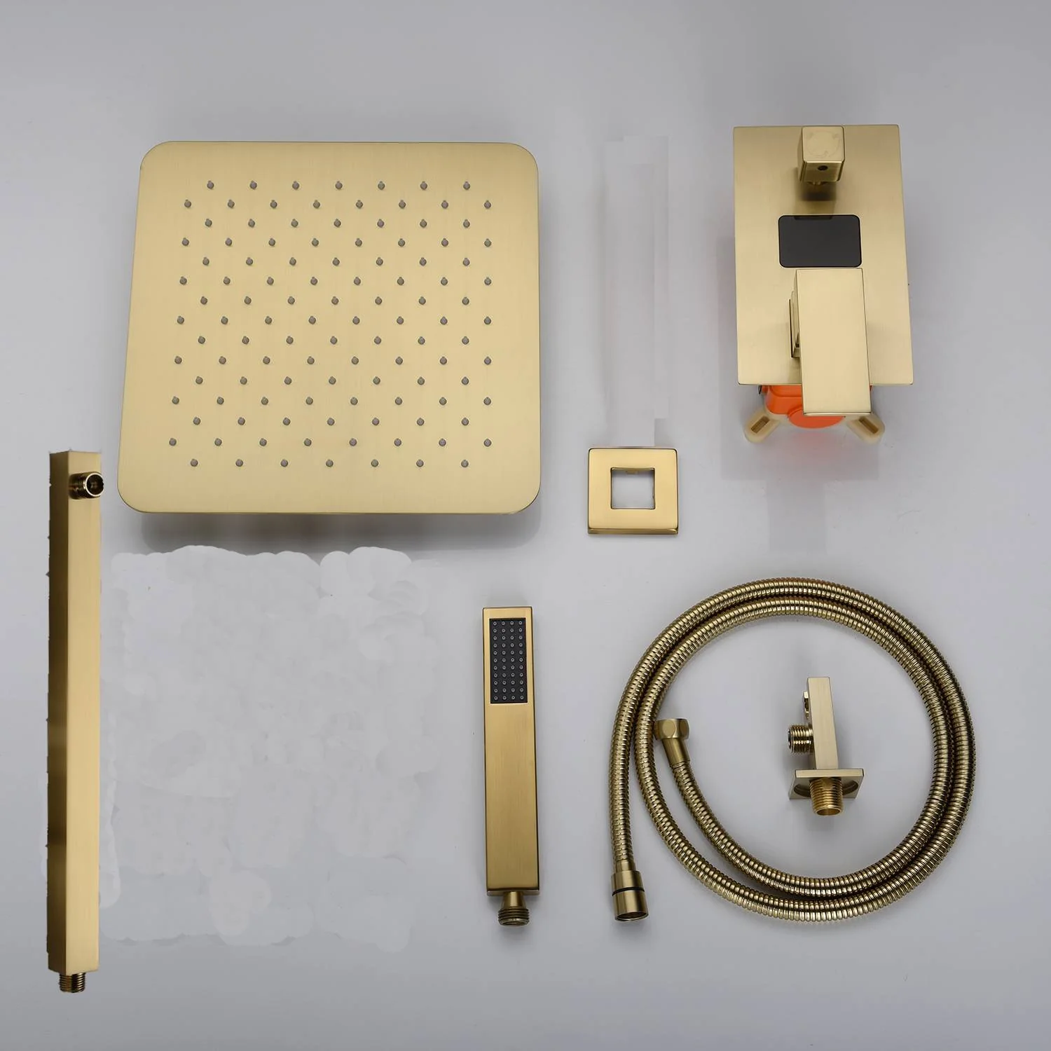 Brushed Gold wall mount 3 way digital display shower faucet with wall mount 6 inch high water pressure regular shower head - Image 4