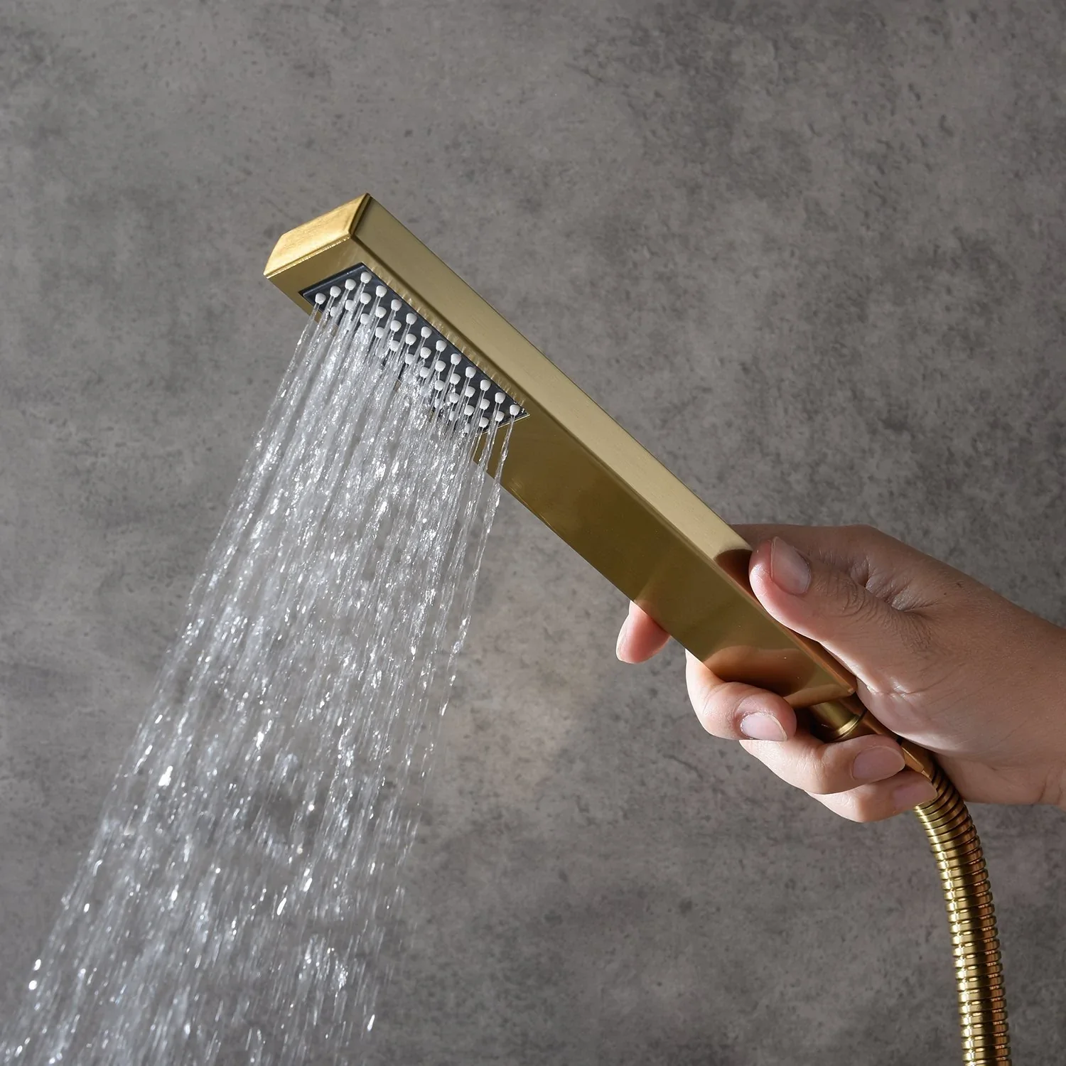 Brushed Gold wall mount 4 way digital display Thermostatic Shower Faucet with tub spout and body jets - Image 3